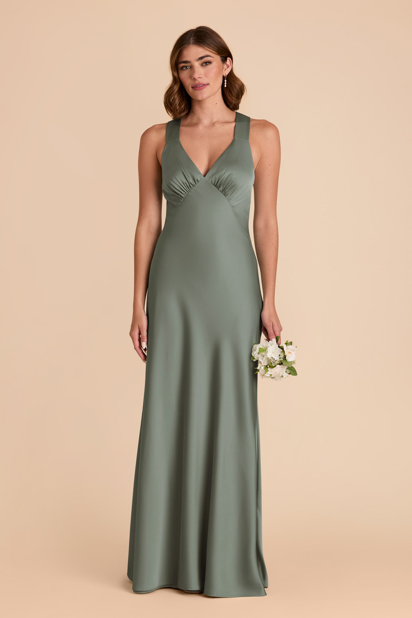 Matte Satin Dress with V-Neck & A-Line Skirt | Veronica