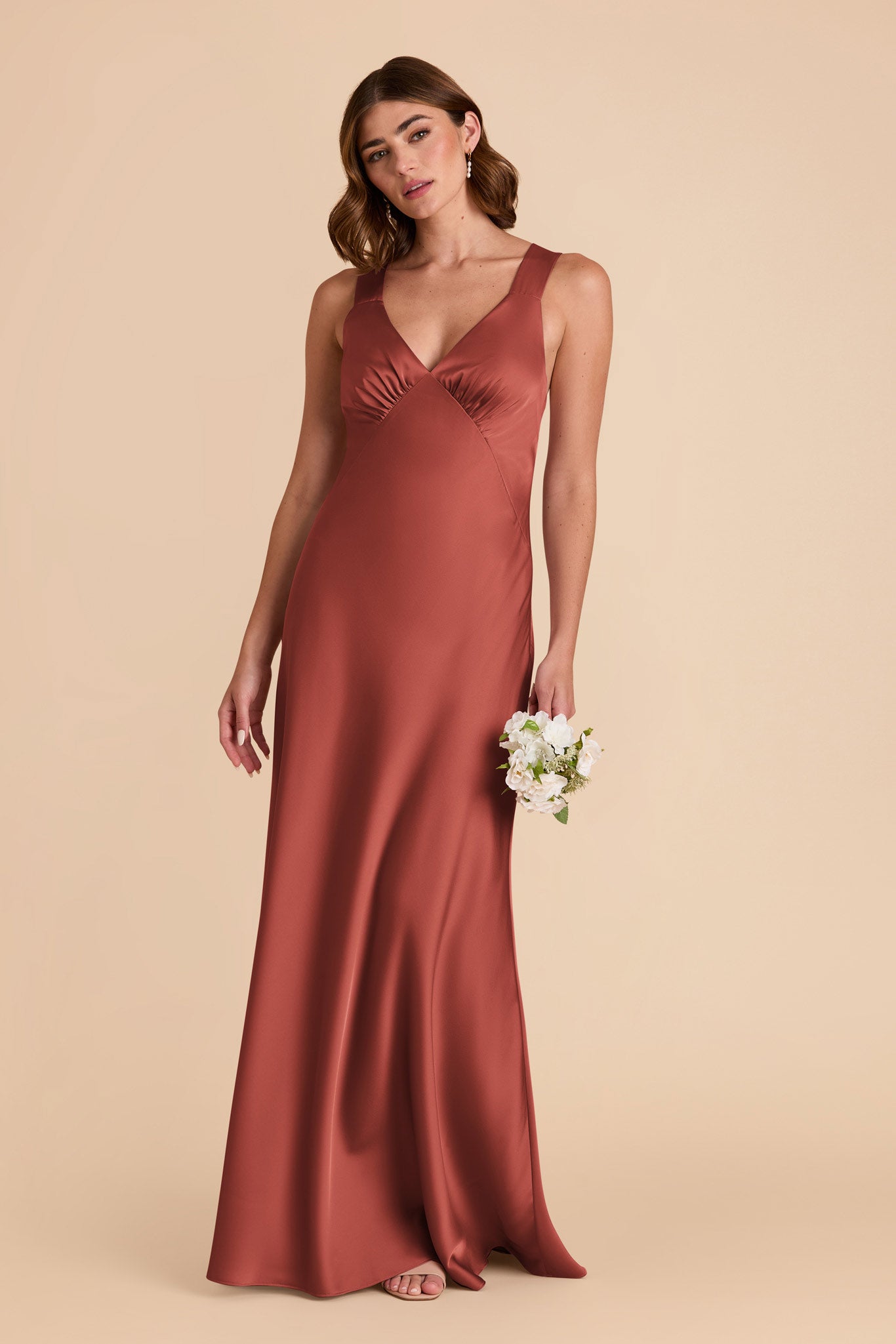 Matte Satin Dress with V-Neck & A-Line Skirt | Veronica