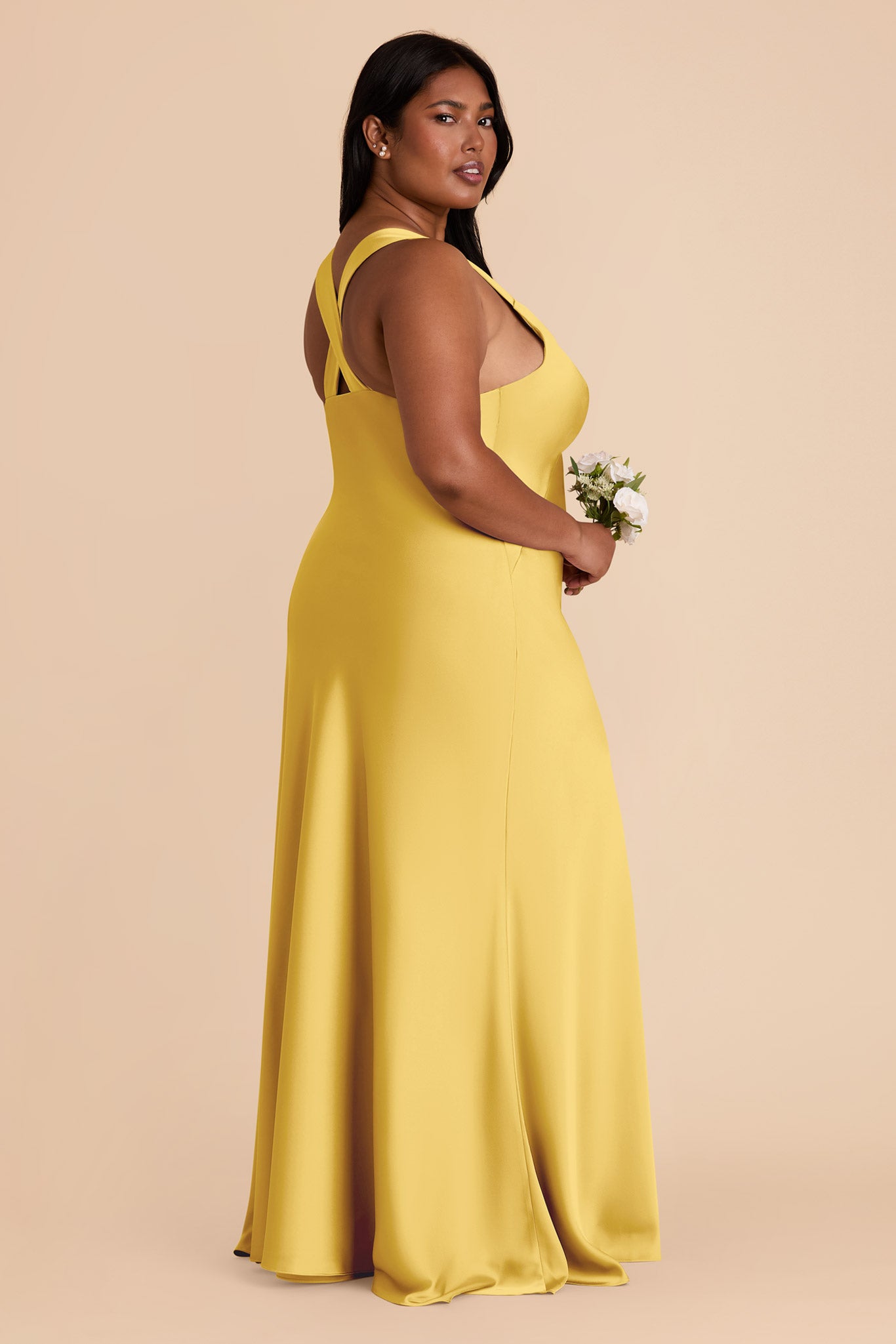 Flowy V-Neck Satin Dress in Sunflower Yellow | Veronica