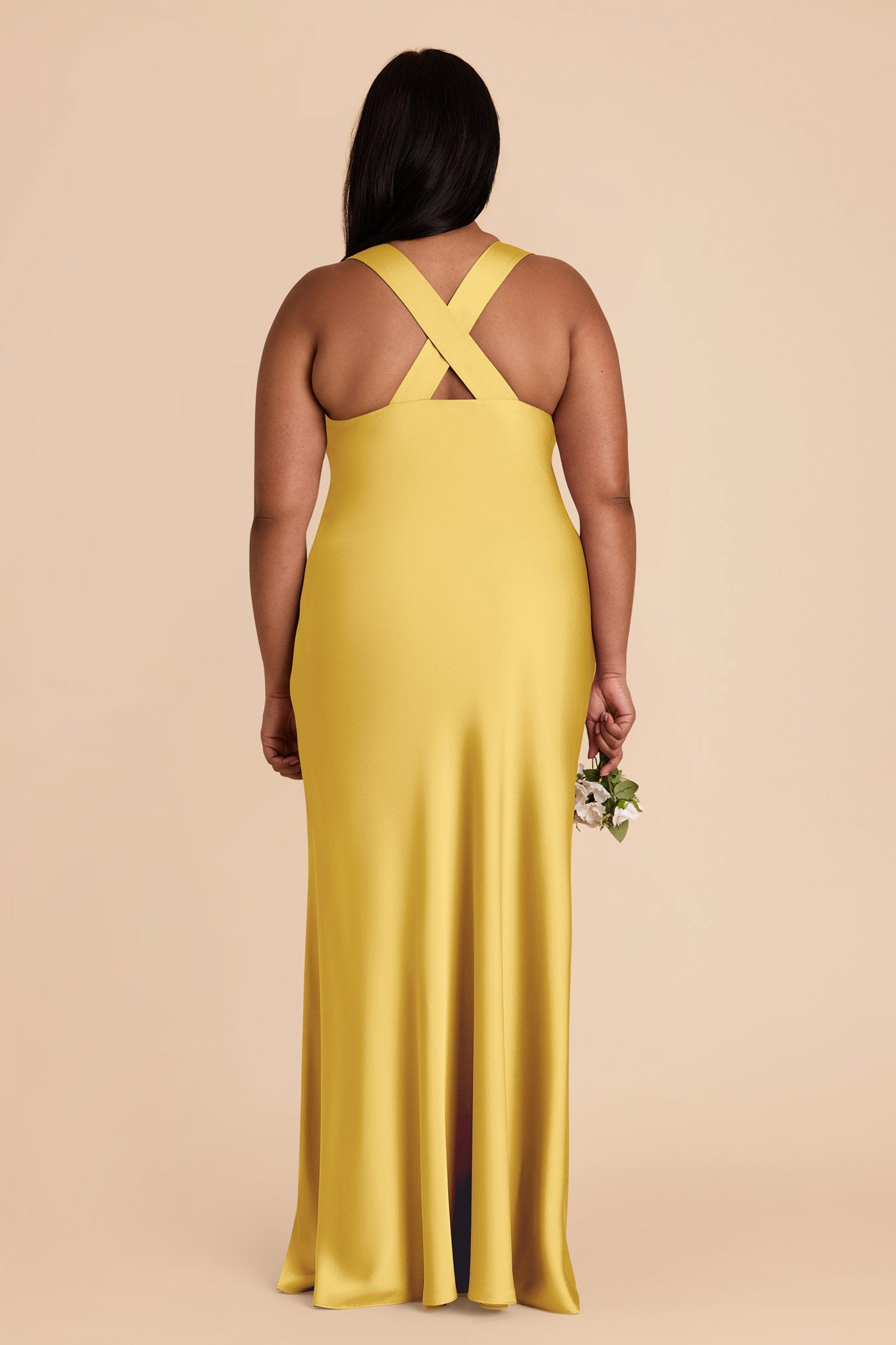 Flowy V-Neck Satin Dress in Sunflower Yellow | Veronica