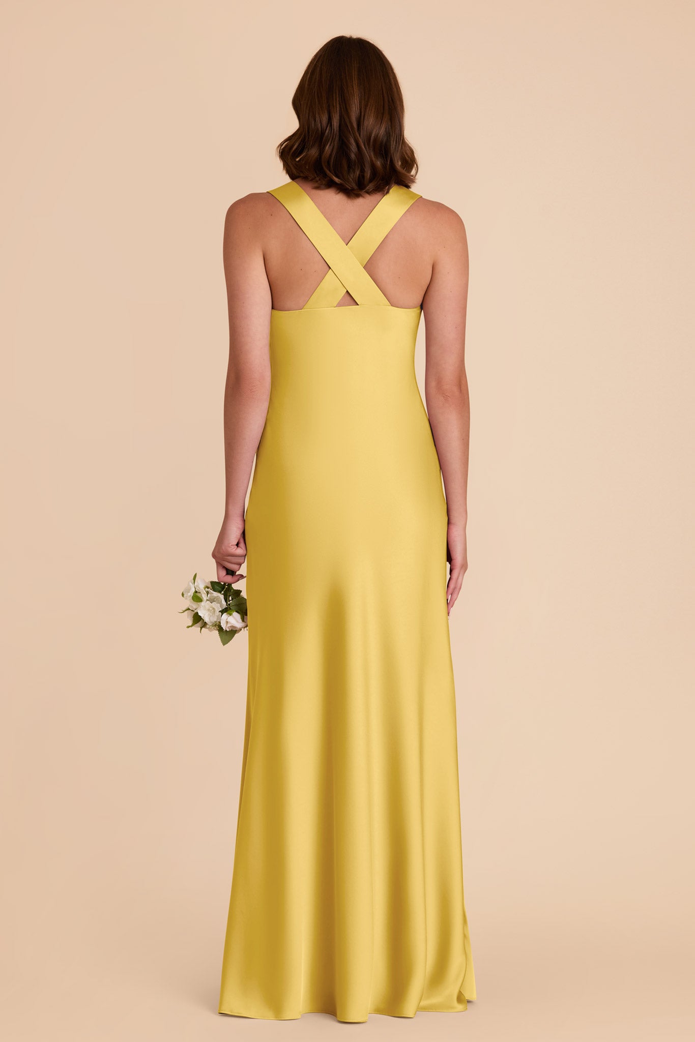 Flowy V-Neck Satin Dress in Sunflower Yellow | Veronica