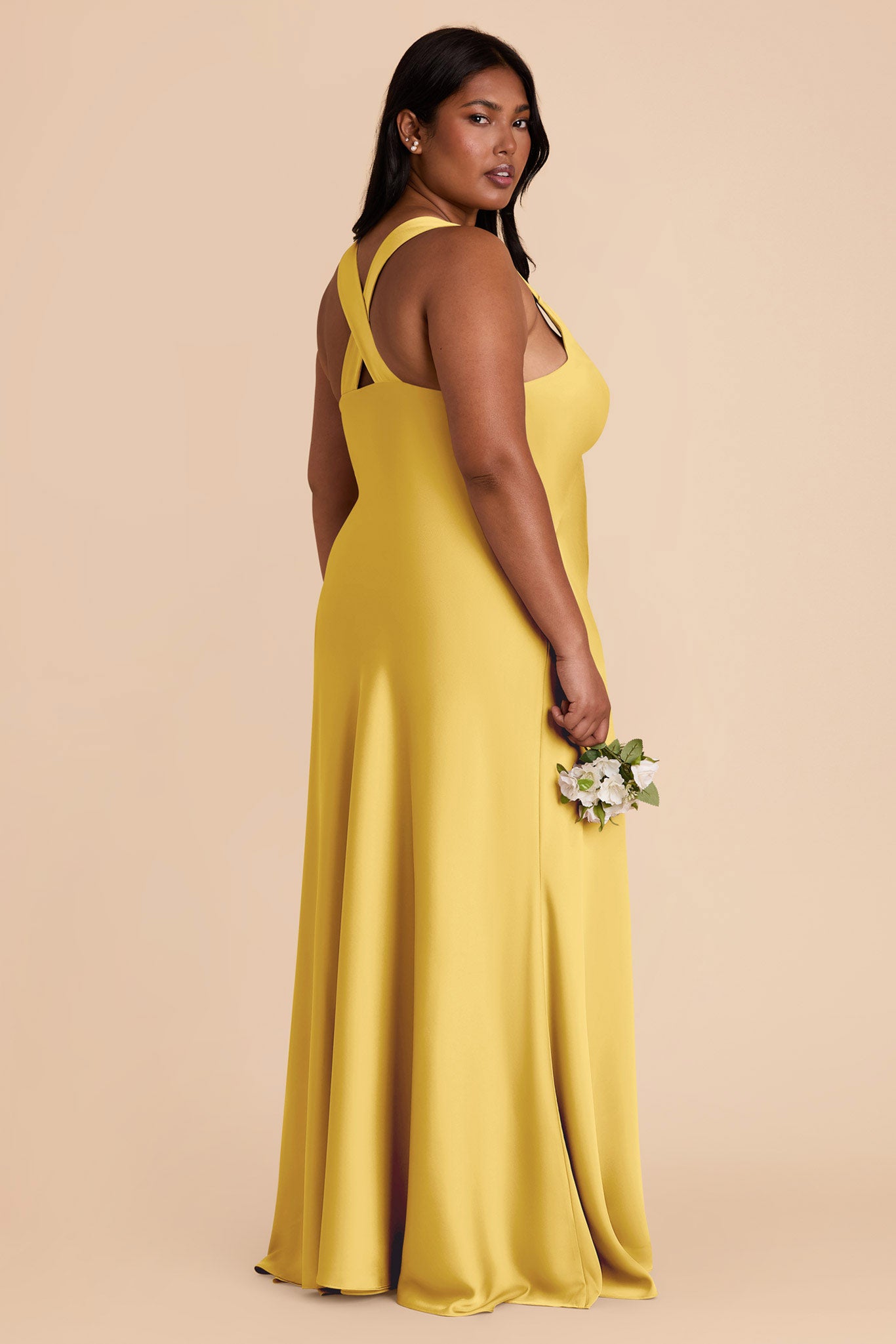 Flowy V-Neck Satin Dress in Sunflower Yellow | Veronica