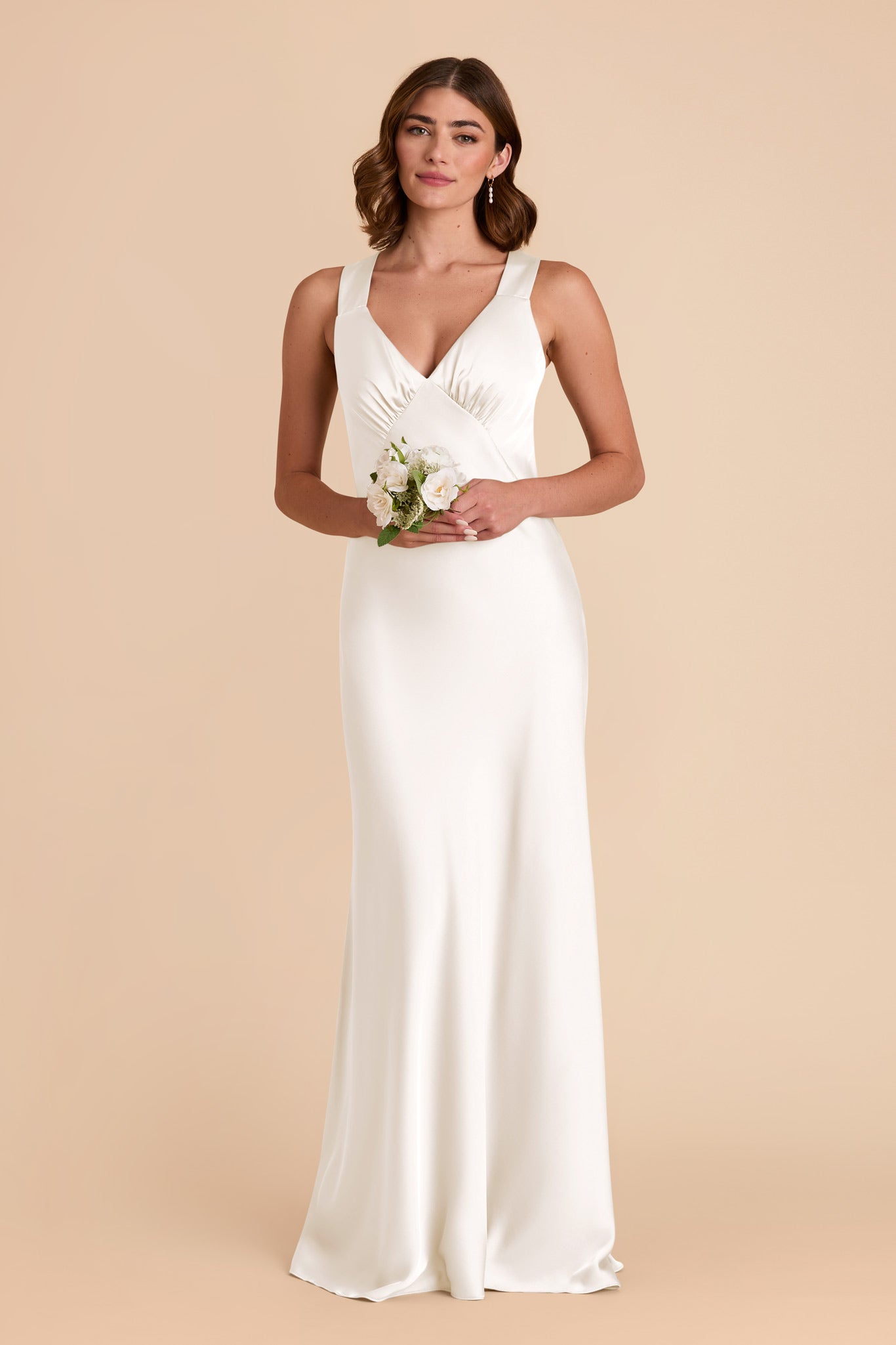 White Satin V-Neck A-Line Dress for Women | Veronica Matte