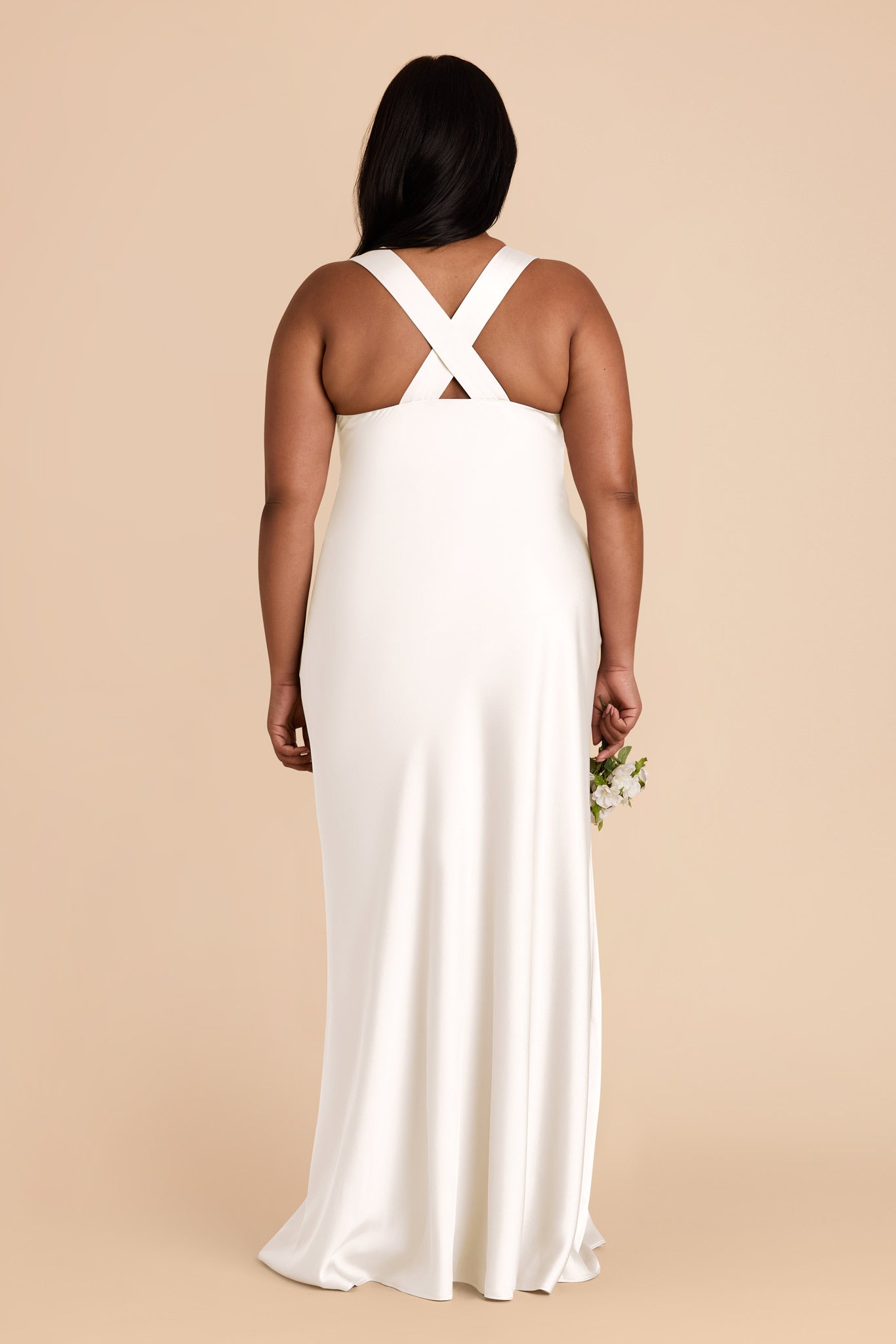 White Satin V-Neck A-Line Dress for Women | Veronica Matte