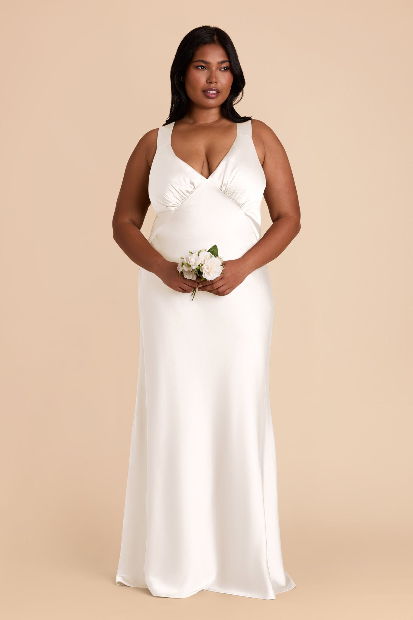 White Satin V-Neck A-Line Dress for Women | Veronica Matte
