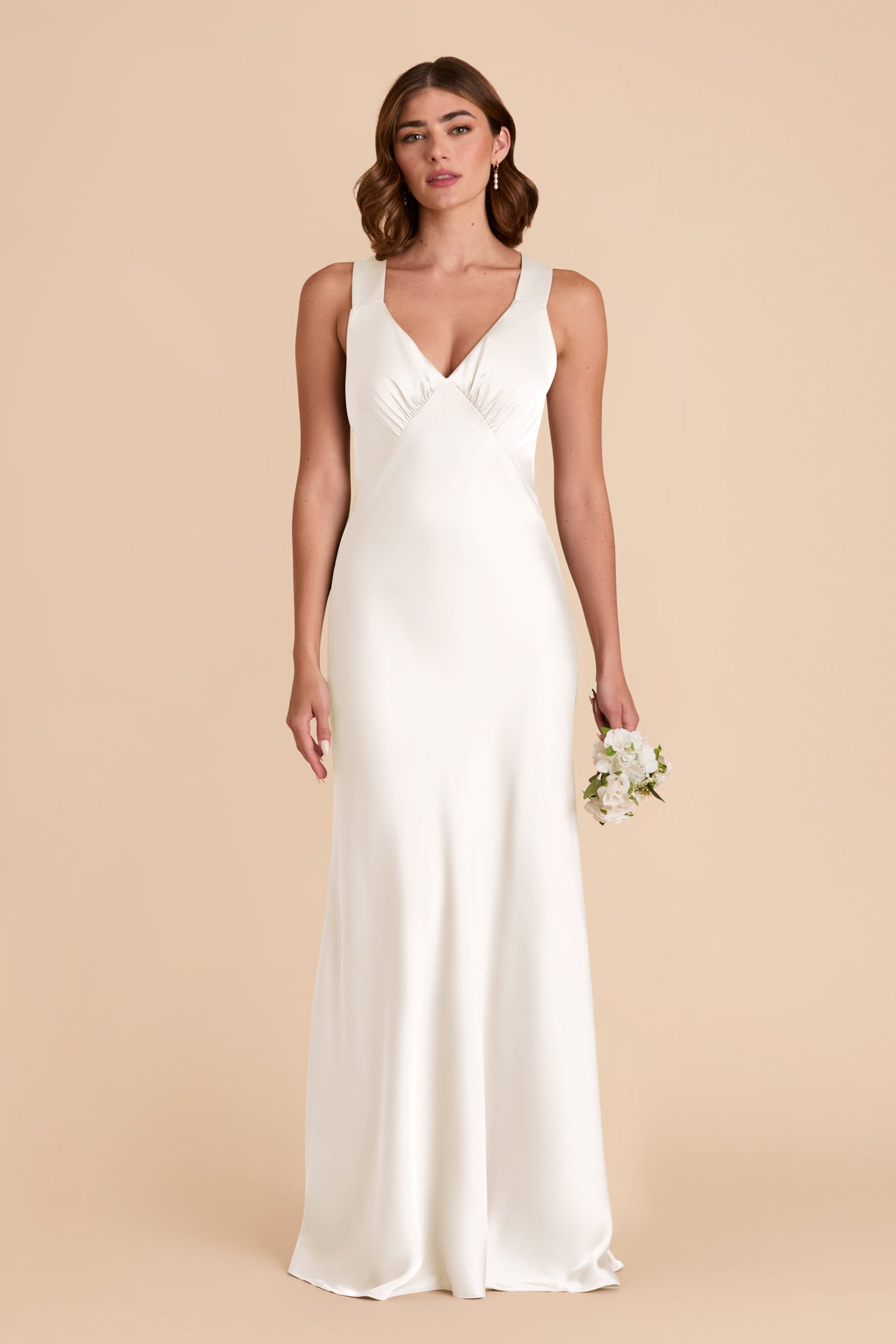 White Satin V-Neck A-Line Dress for Women | Veronica Matte