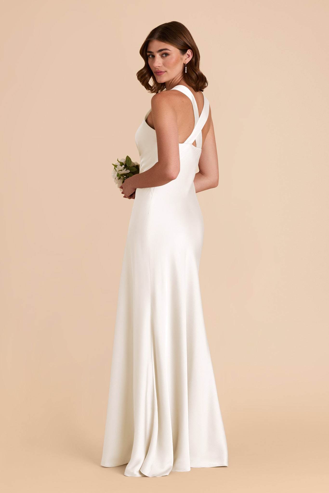 White Satin V-Neck A-Line Dress for Women | Veronica Matte