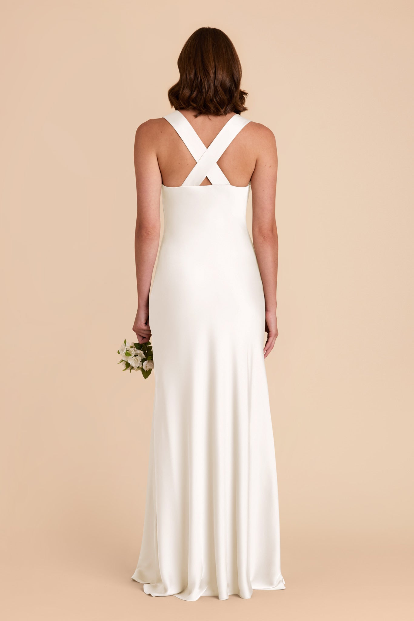 White Satin V-Neck A-Line Dress for Women | Veronica Matte