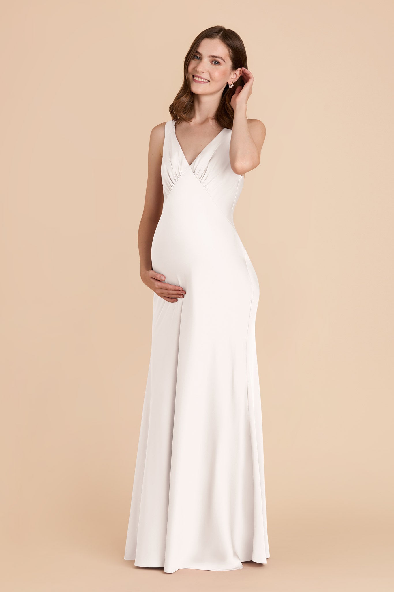 White Satin V-Neck A-Line Dress for Women | Veronica Matte