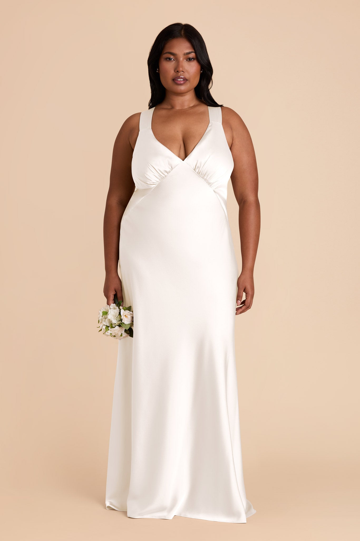 White Satin V-Neck A-Line Dress for Women | Veronica Matte