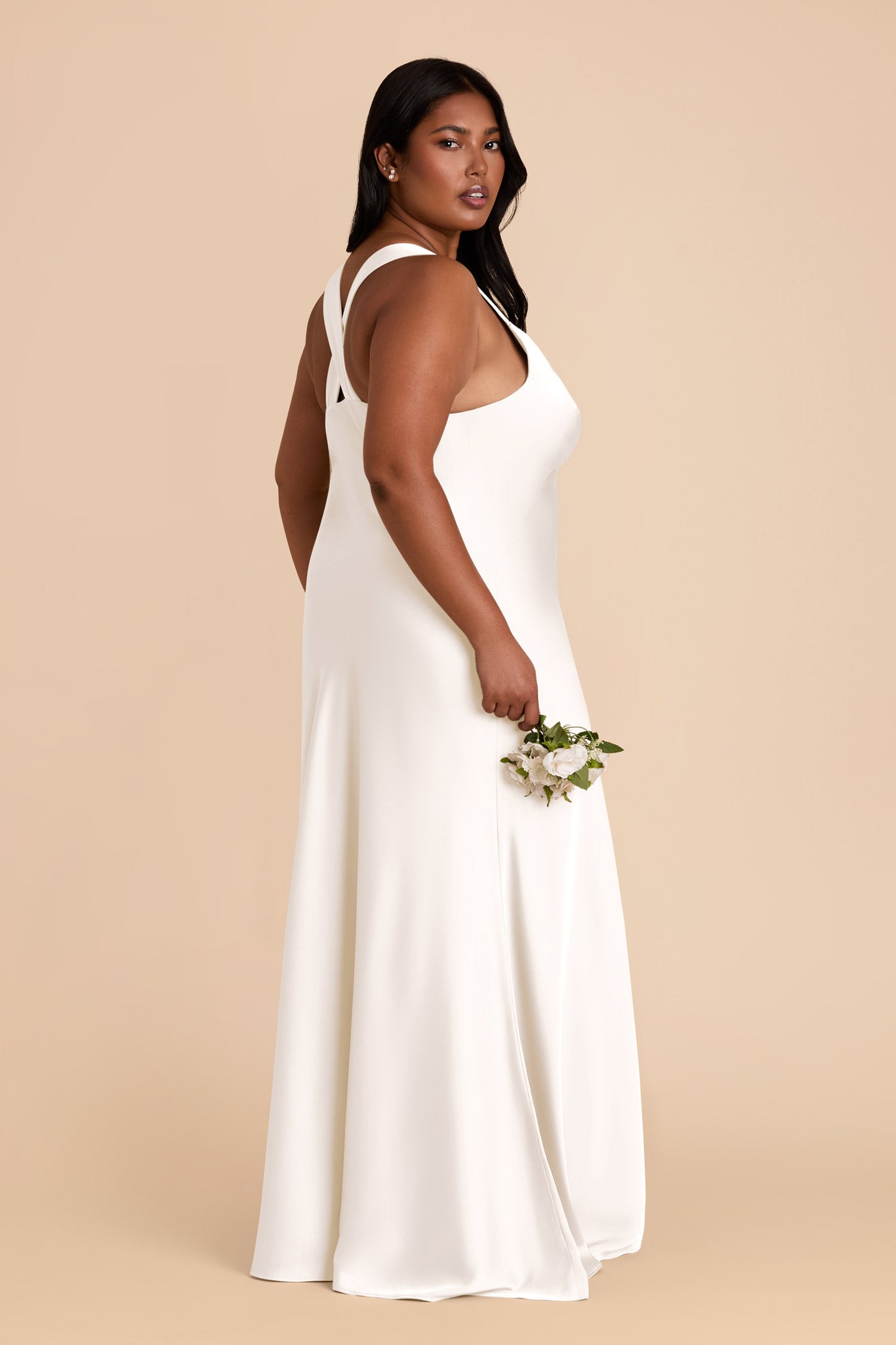 White Satin V-Neck A-Line Dress for Women | Veronica Matte