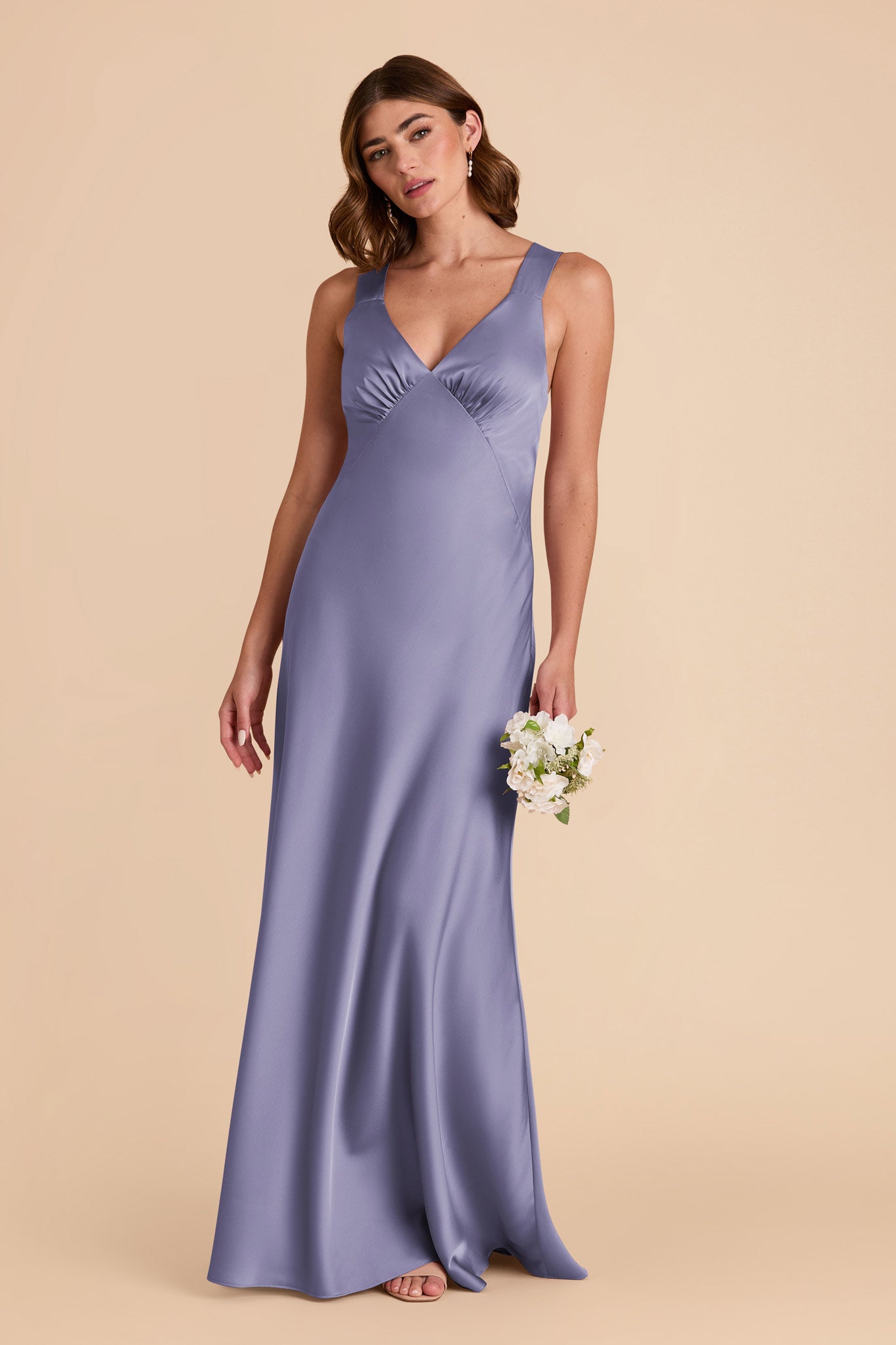 Matte Satin Dress with V-Neck & A-Line Skirt | Veronica Wisteria