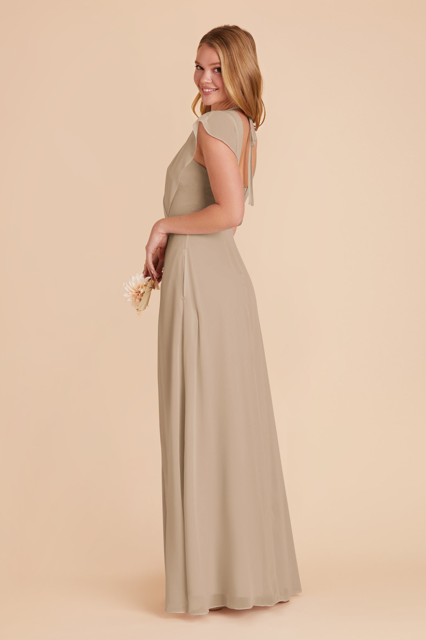 Violet Chiffon Gown with Ruffled Sleeves | Almond