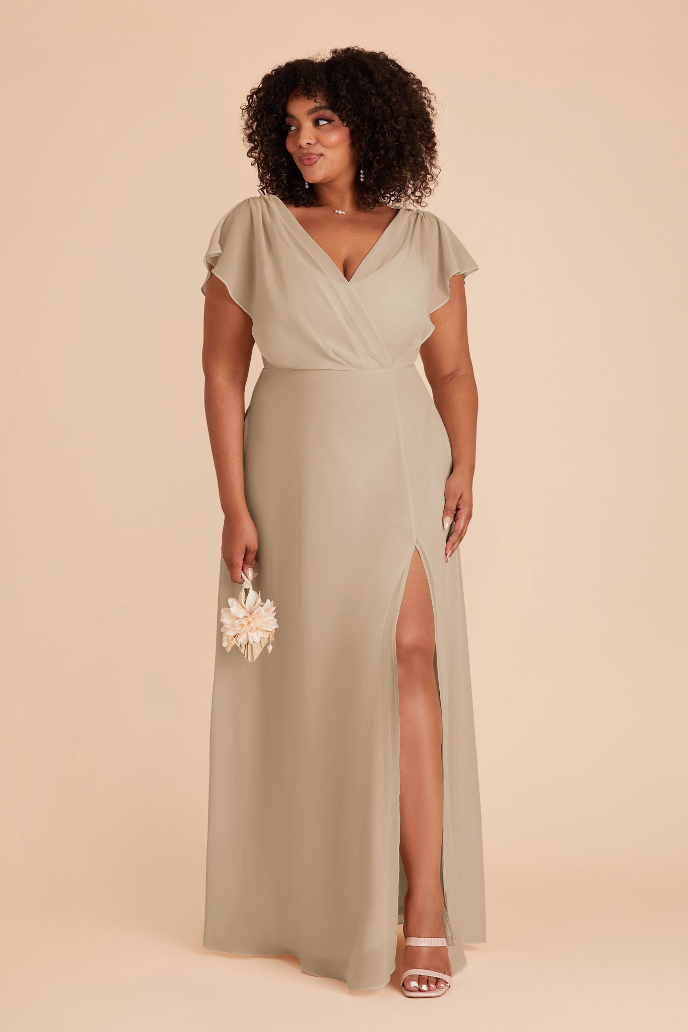 Violet Chiffon Gown with Ruffled Sleeves | Almond