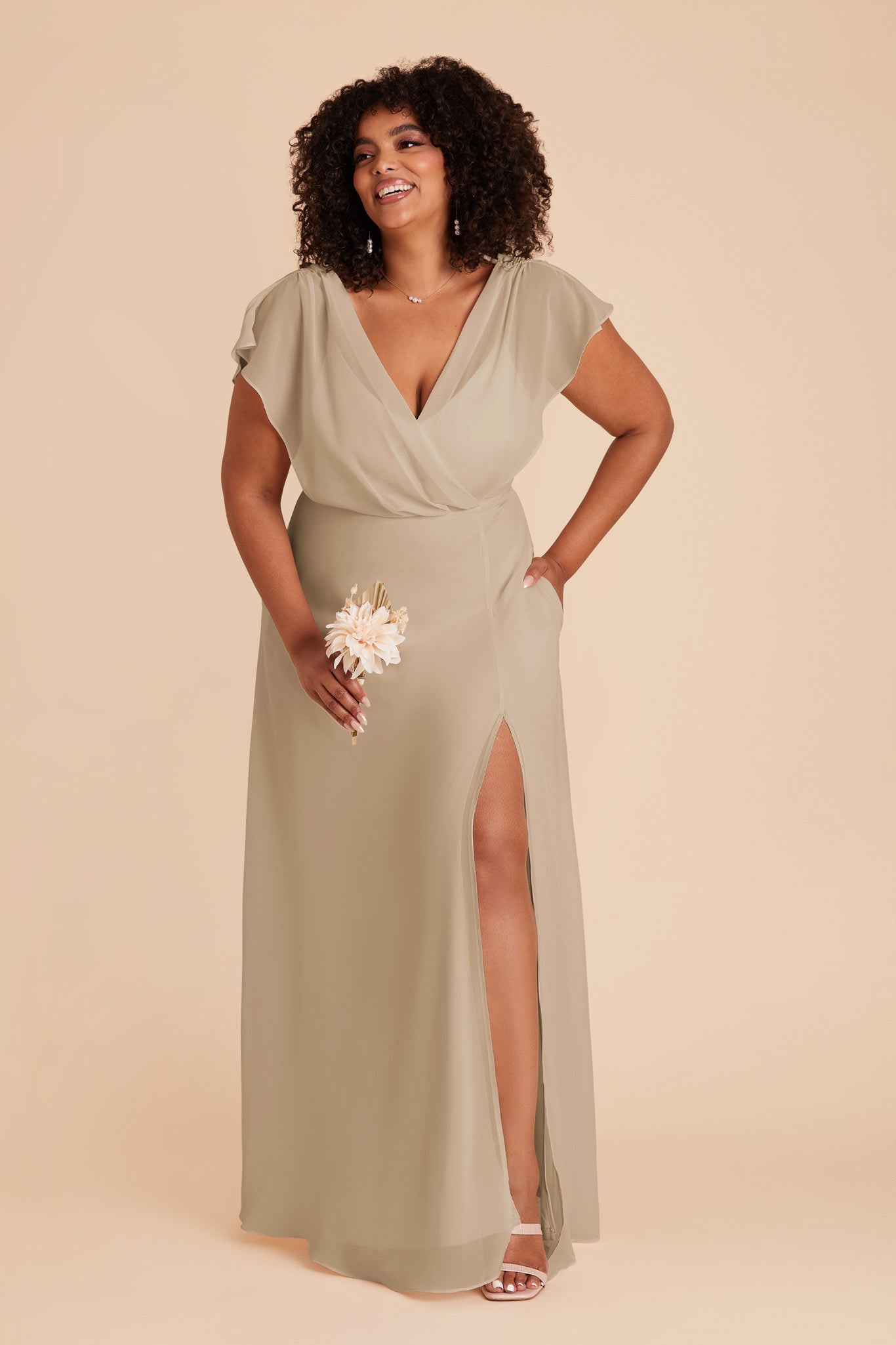 Violet Chiffon Gown with Ruffled Sleeves | Almond