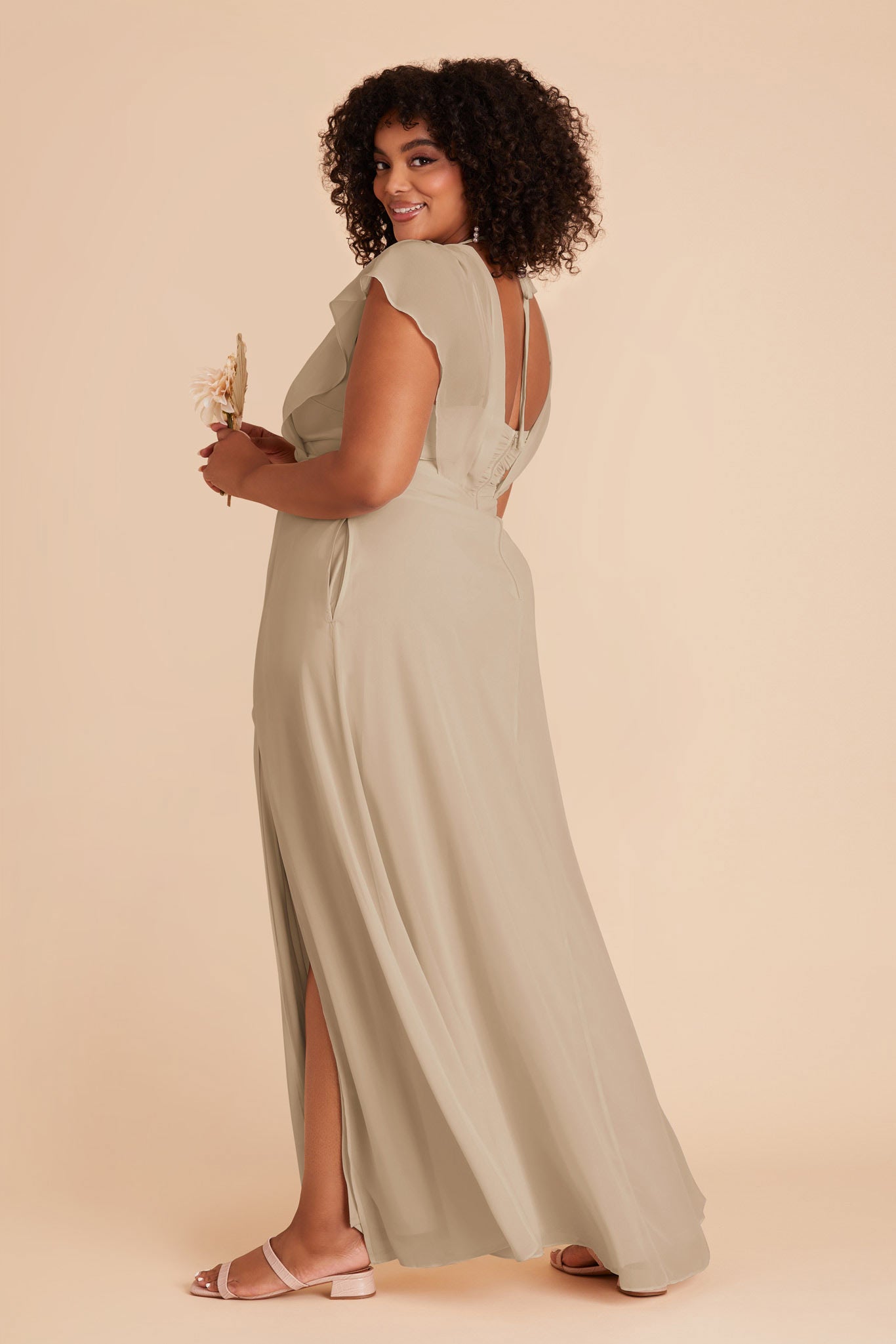 Violet Chiffon Gown with Ruffled Sleeves | Almond