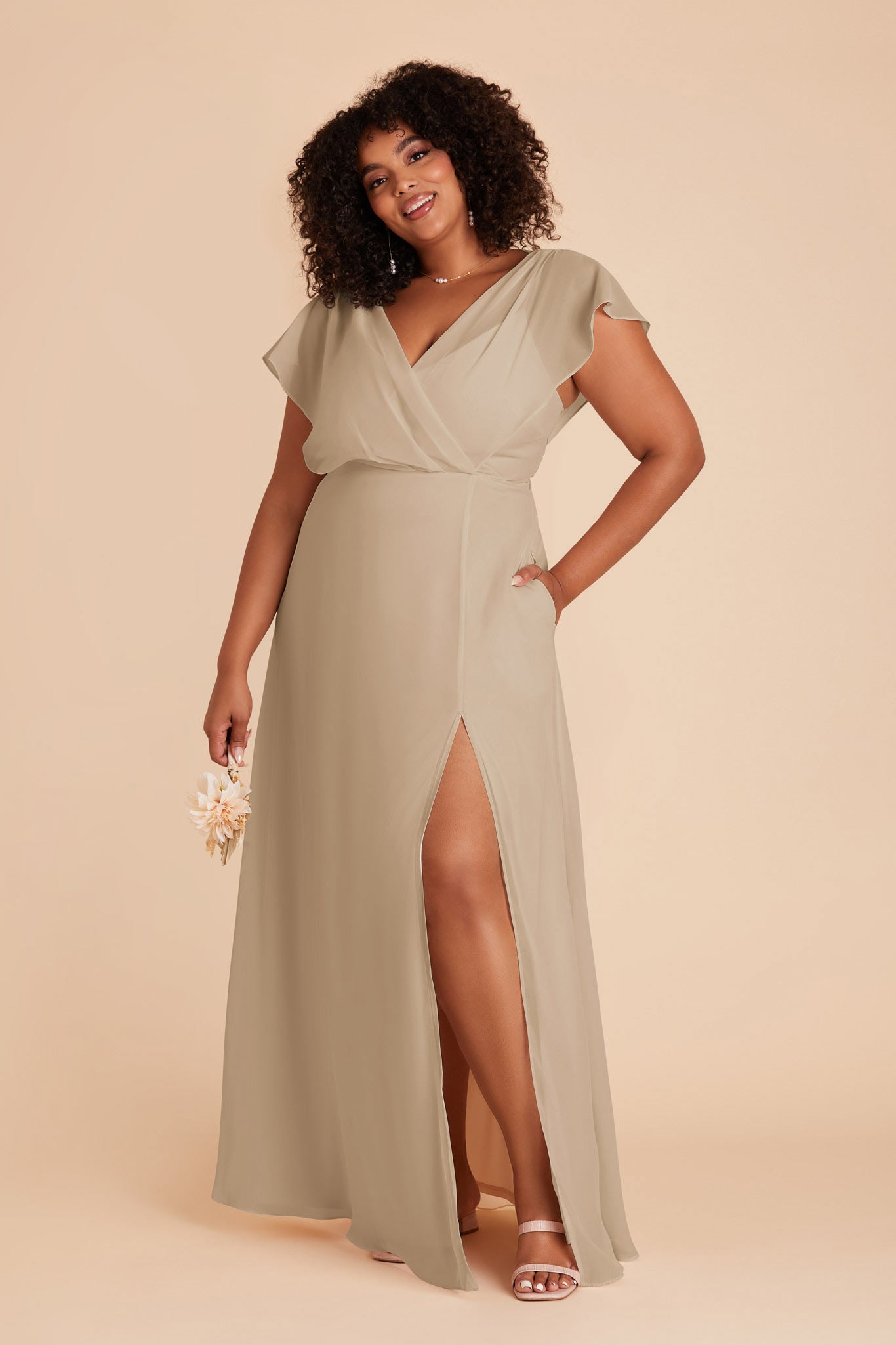 Violet Chiffon Gown with Ruffled Sleeves | Almond