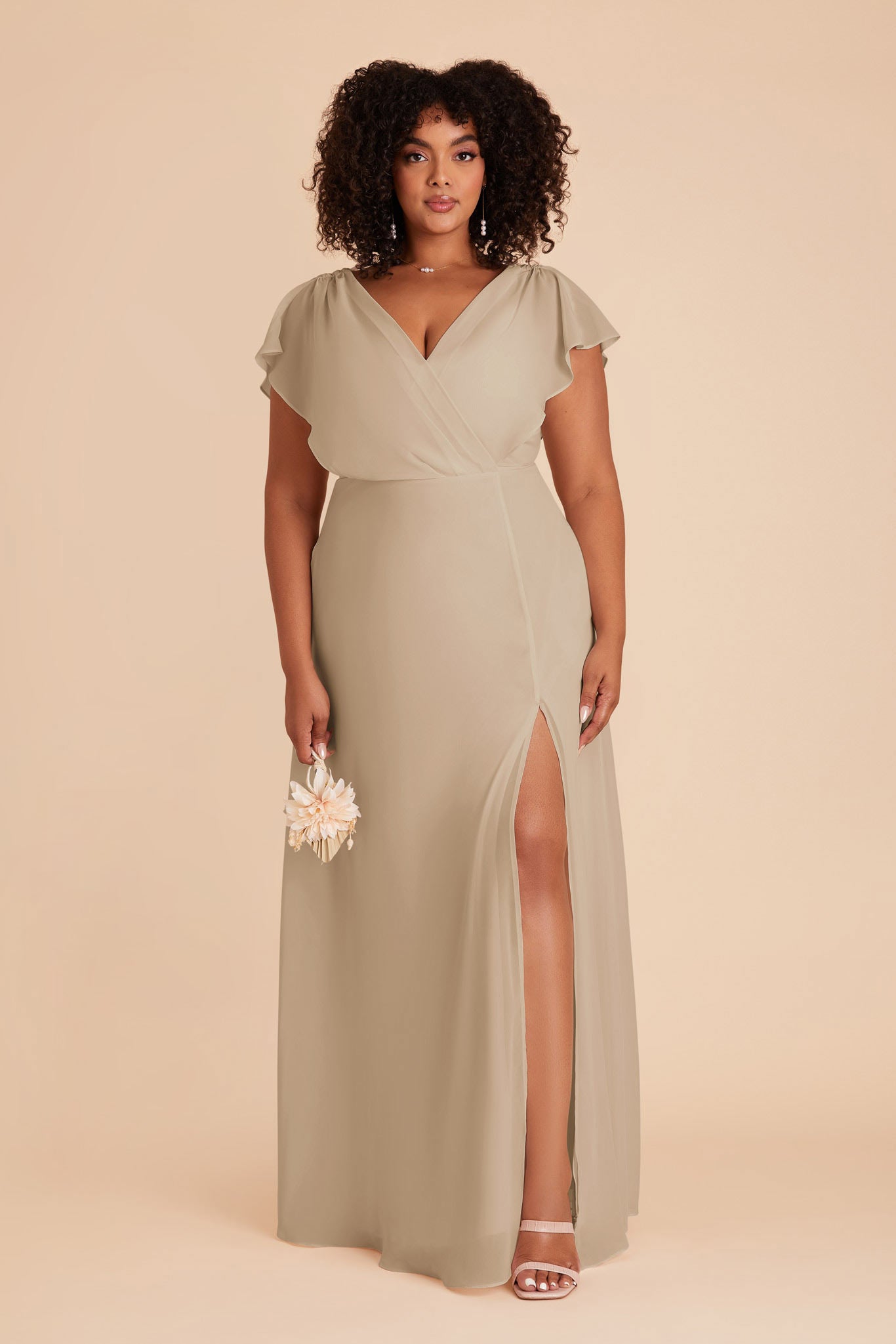 Violet Chiffon Gown with Ruffled Sleeves | Almond