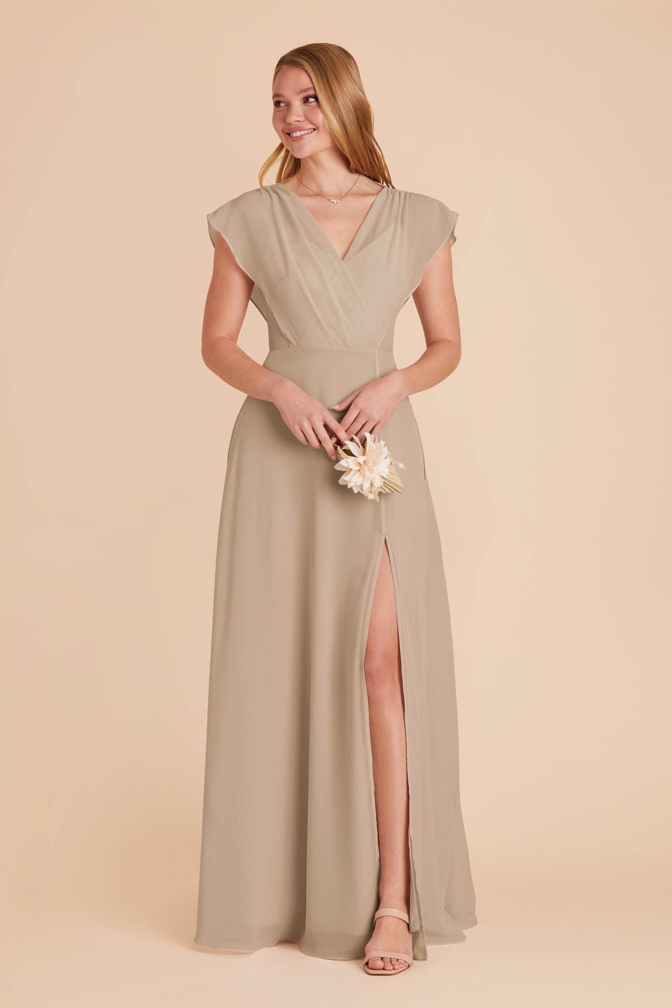 Violet Chiffon Gown with Ruffled Sleeves | Almond
