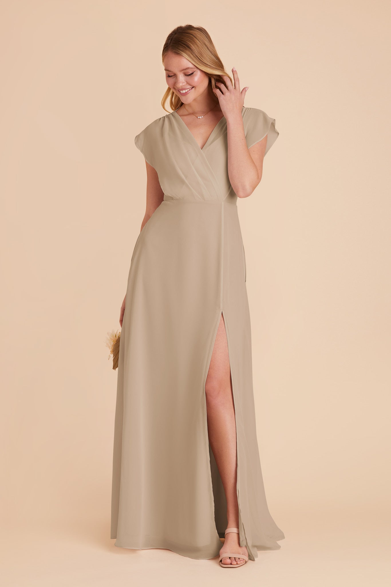 Violet Chiffon Gown with Ruffled Sleeves | Almond