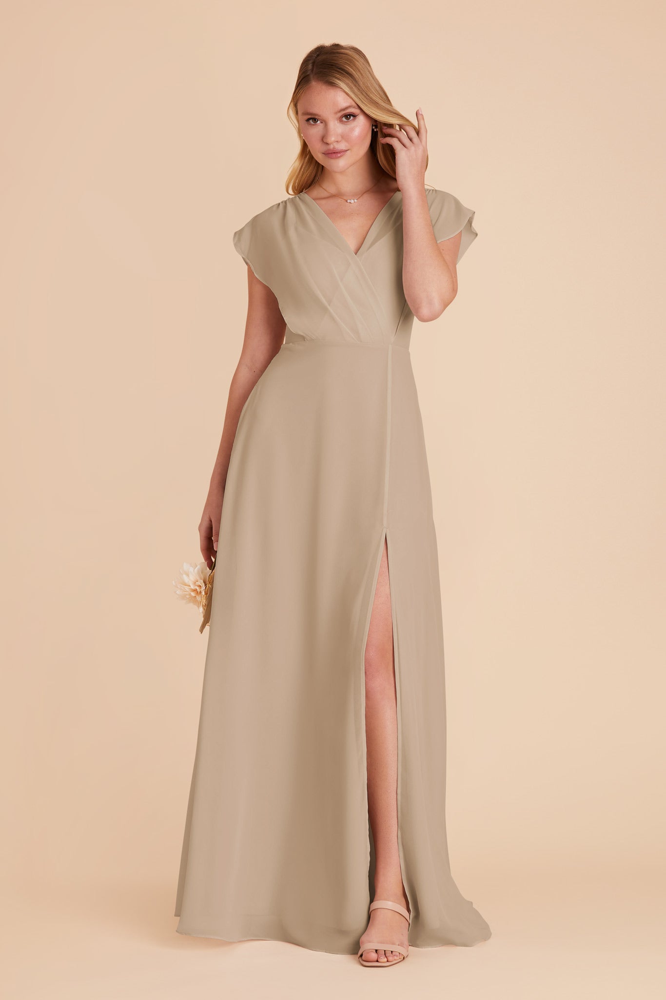 Violet Chiffon Gown with Ruffled Sleeves | Almond