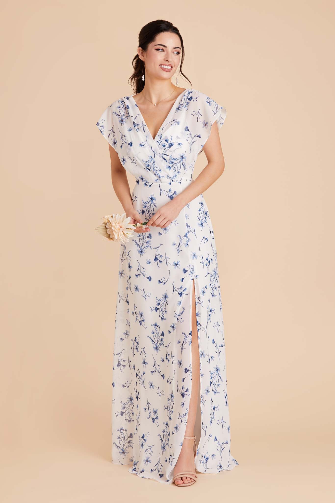 Violet Chiffon Gown with Ruffled Sleeves | Blue Le Fleur