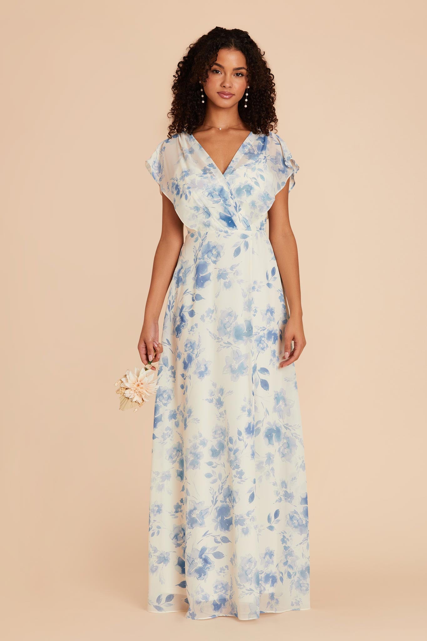 Violet Chiffon Gown with Ruffled Sleeves | Blue Rococo Floral