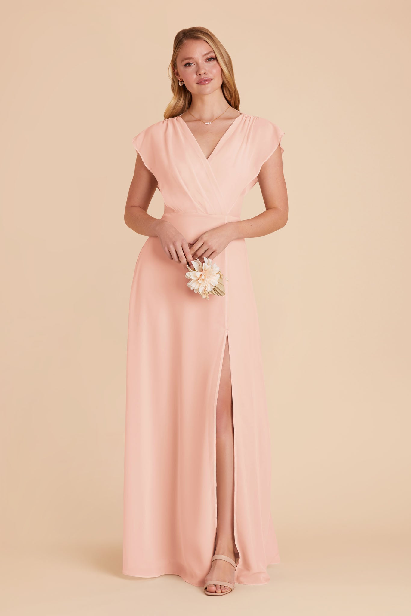 Floor-Length Chiffon Gown with Ruffled Sleeves | Violet & Blush