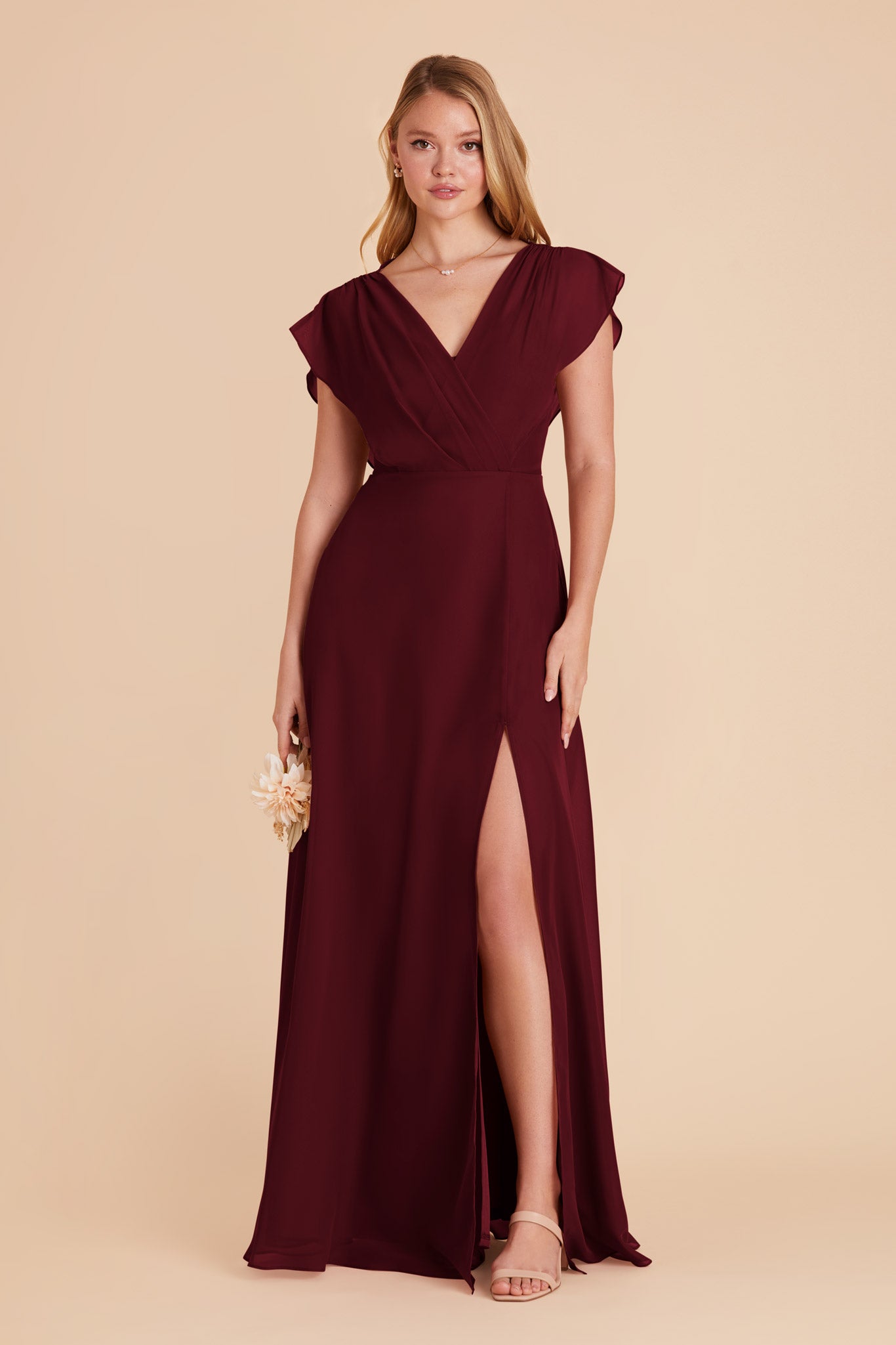 Violet Chiffon Gown with Ruffled Sleeves | Cabernet