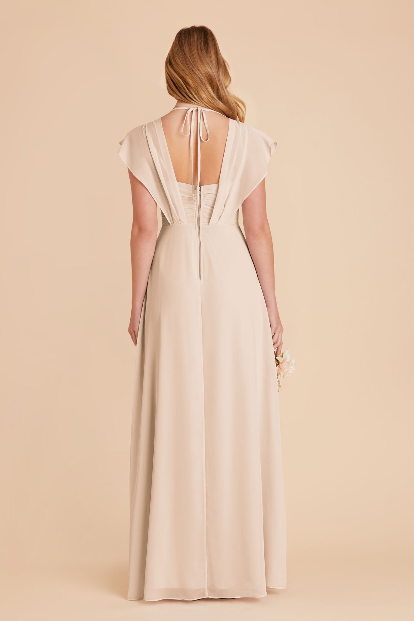 Floor-Length Chiffon Gown with Ruffled Sleeves | Violet & Champagne