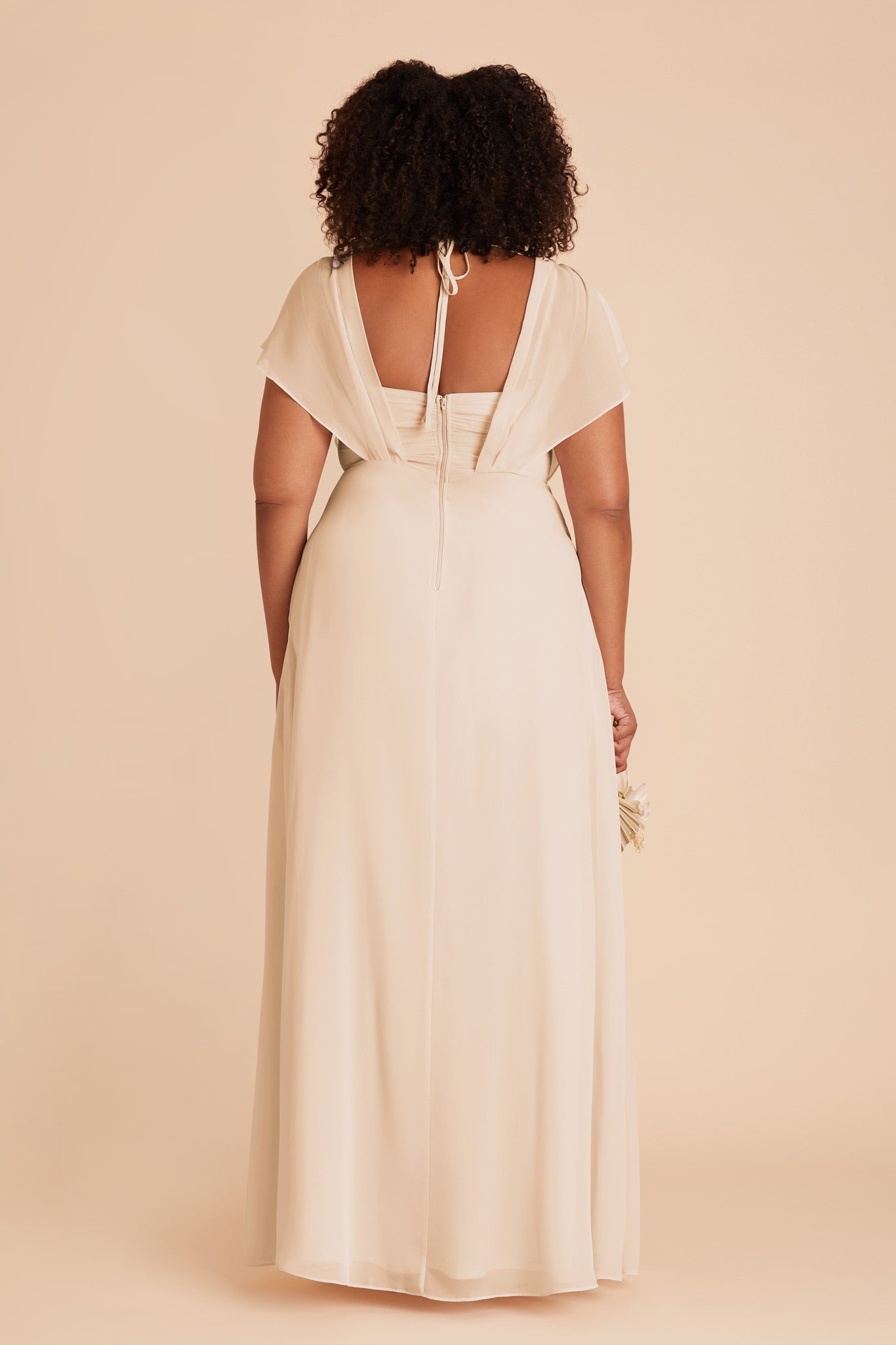 Floor-Length Chiffon Gown with Ruffled Sleeves | Violet & Champagne