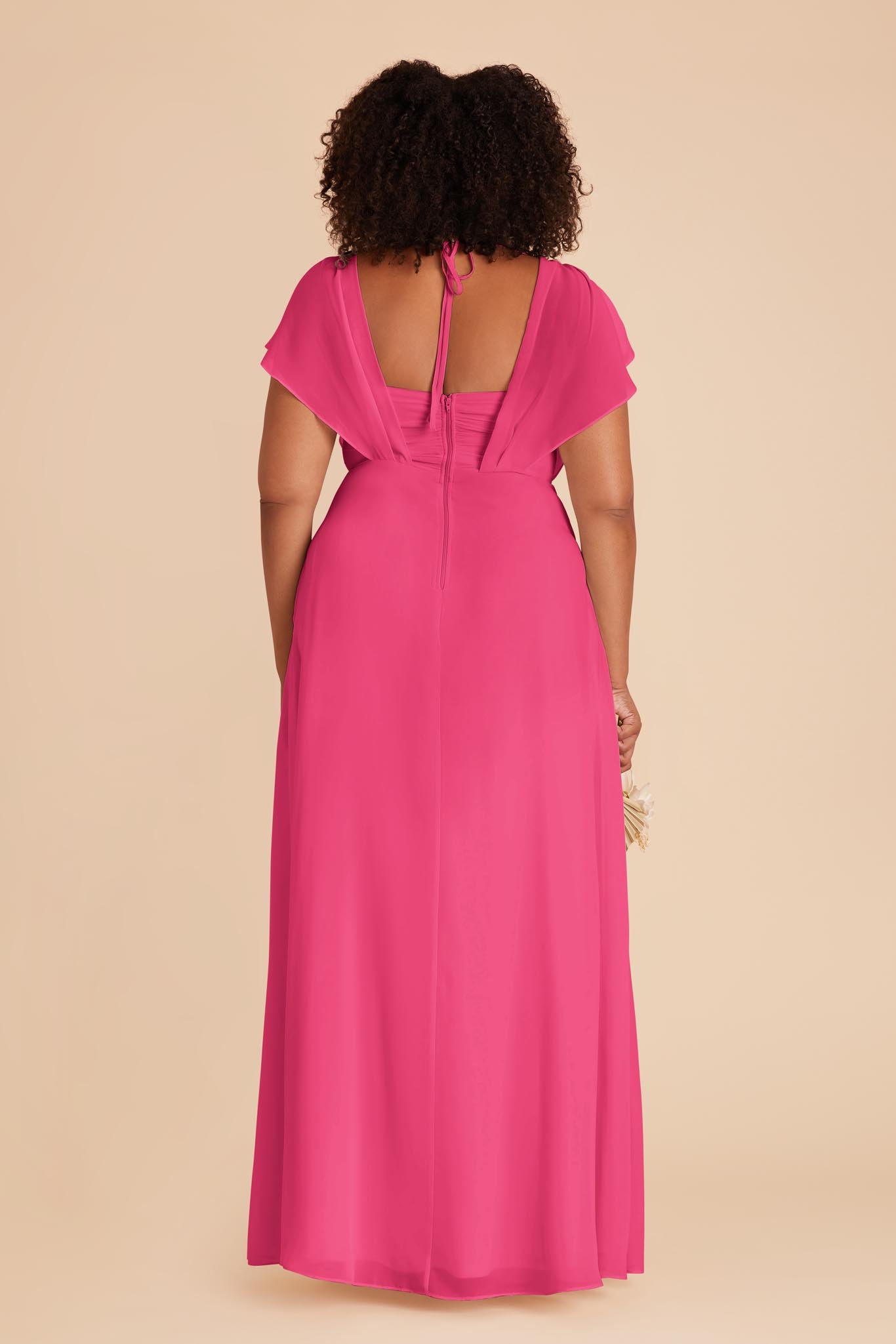 Floor-Length Chiffon Gown with Ruffled Sleeves | Violet & Fuchsia