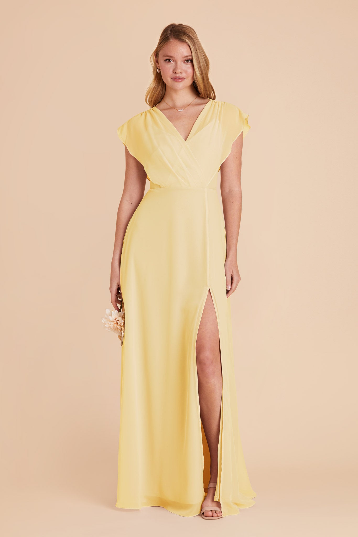 Floor-Length Chiffon Gown with Ruffled Sleeves | Violet & Lemon