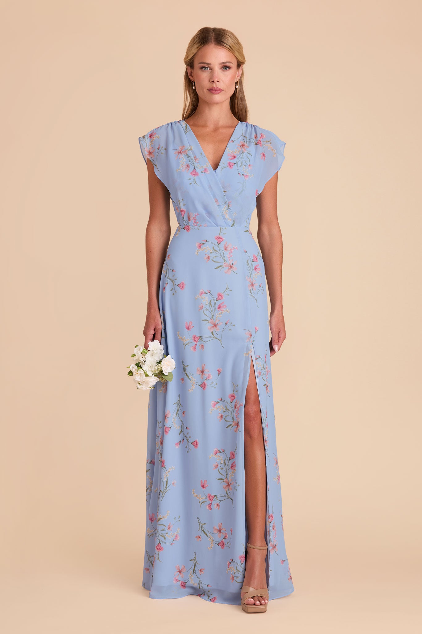 Floor-Length Chiffon Gown with Ruffled Sleeves | Violet Periwinkle