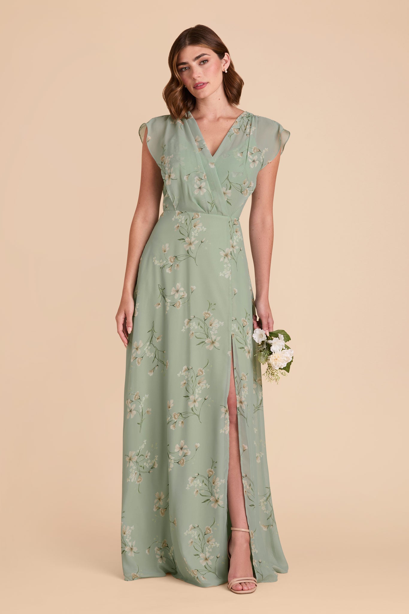 Violet Chiffon A-Line Gown with Ruffled Sleeves | Sage Le Fleur