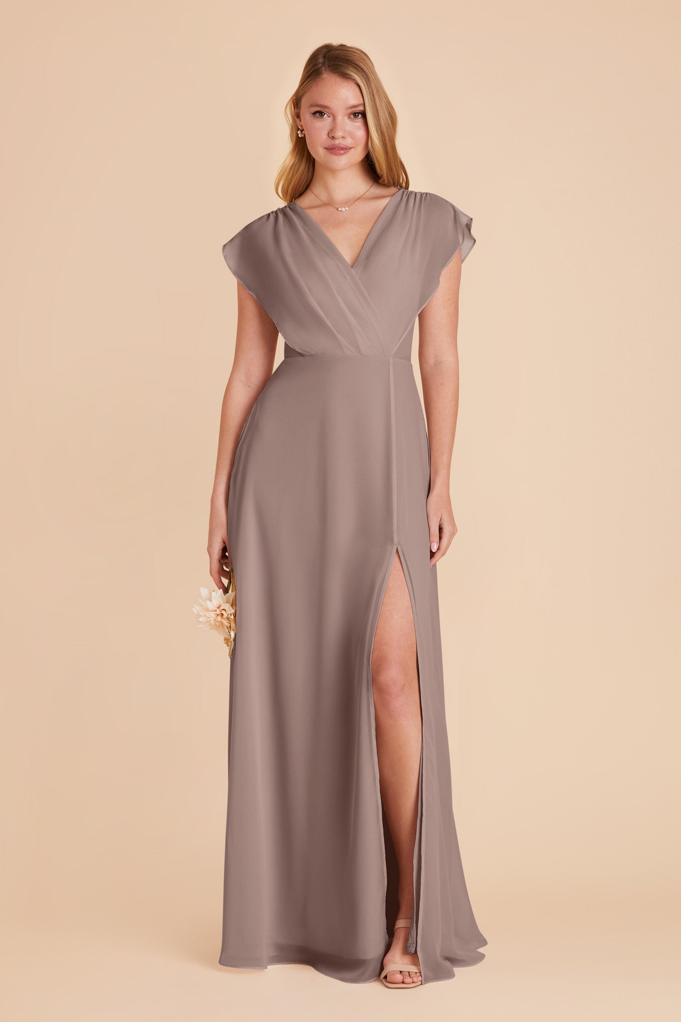 Floor-Length Chiffon Gown with Ruffled Sleeves | Violet Toffee