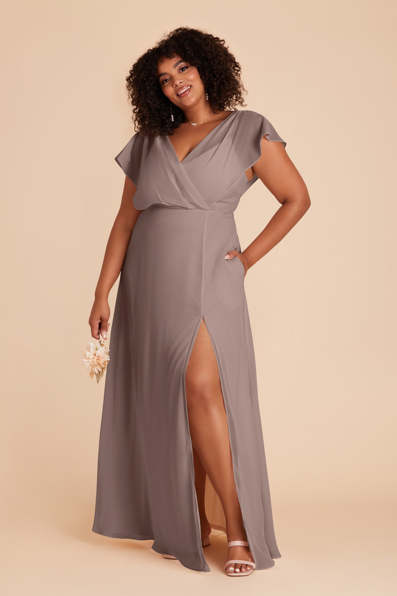 Floor-Length Chiffon Gown with Ruffled Sleeves | Violet Toffee