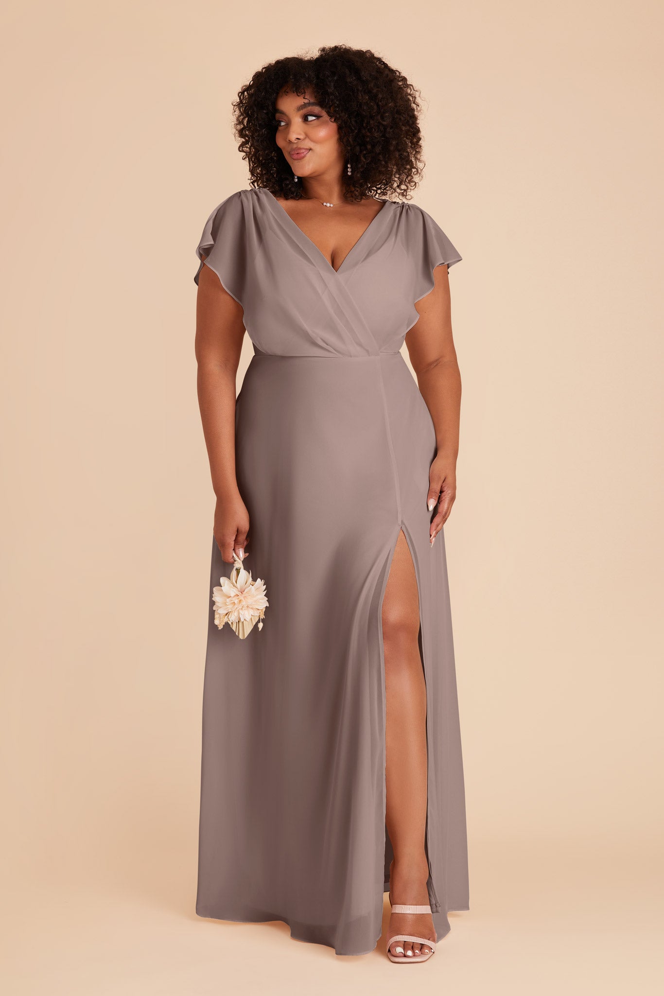 Floor-Length Chiffon Gown with Ruffled Sleeves | Violet Toffee