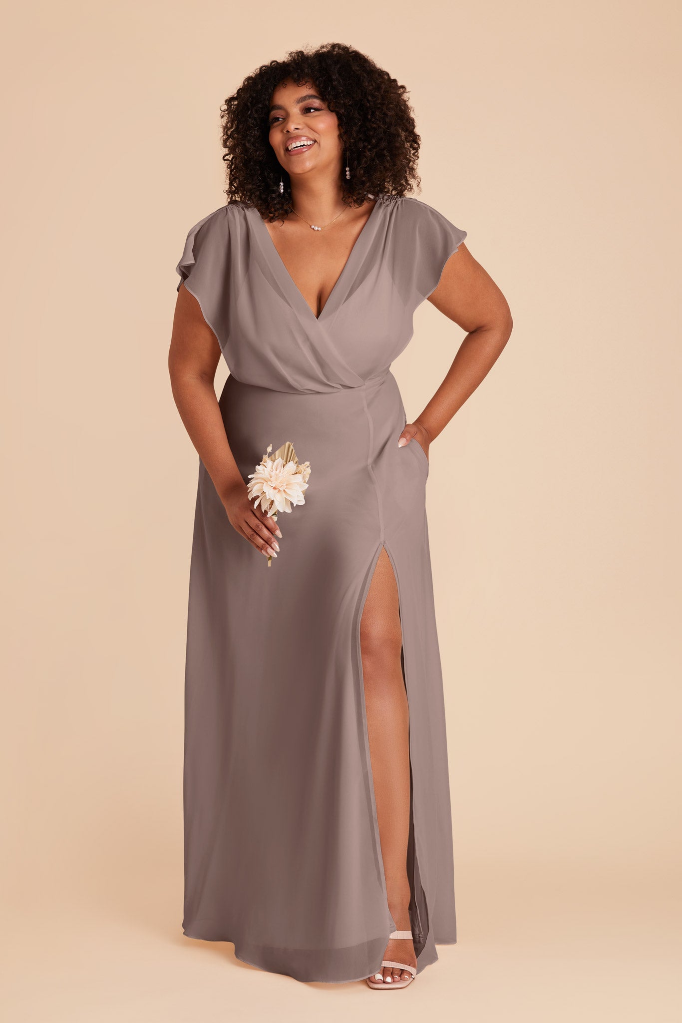 Floor-Length Chiffon Gown with Ruffled Sleeves | Violet Toffee