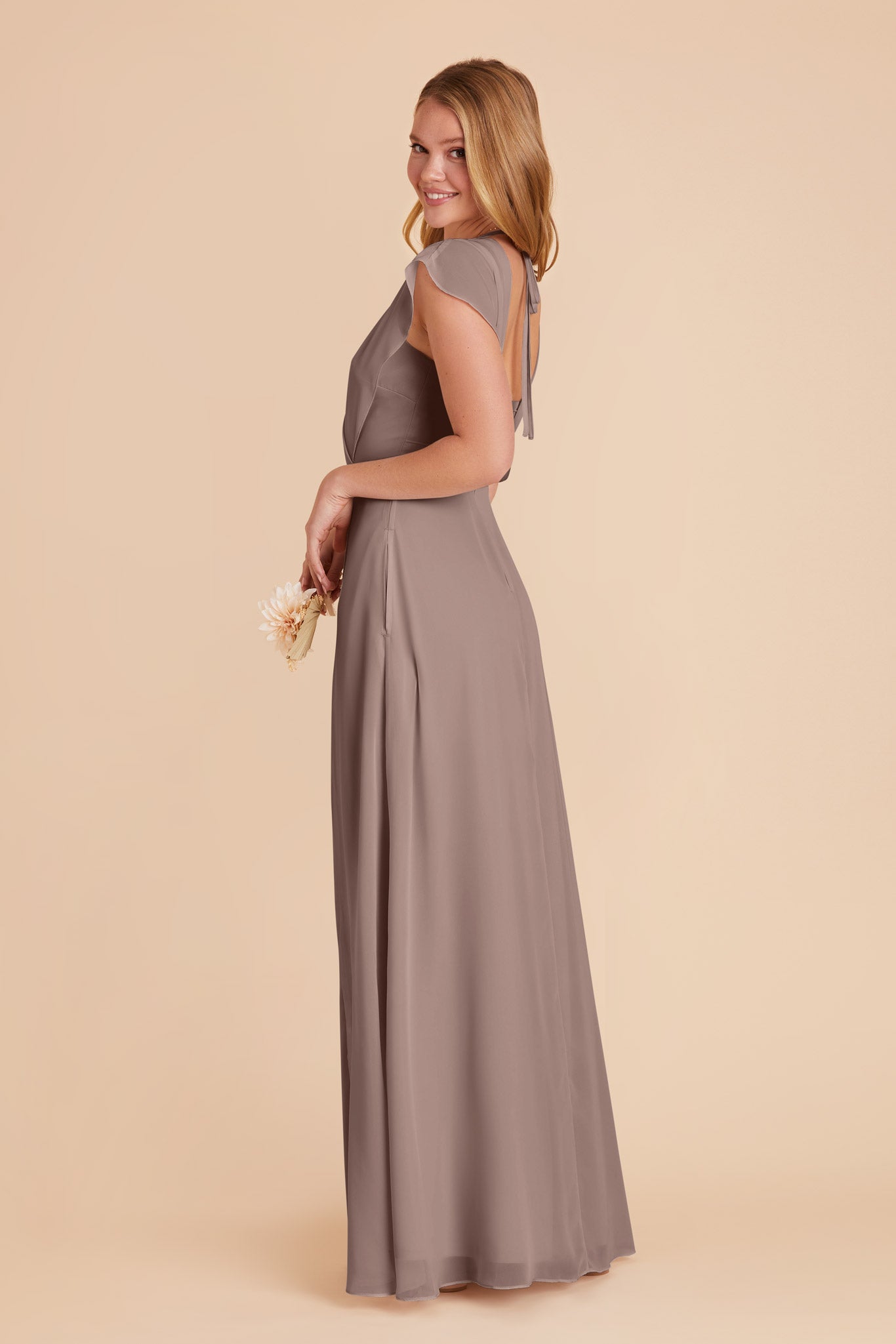 Floor-Length Chiffon Gown with Ruffled Sleeves | Violet Toffee