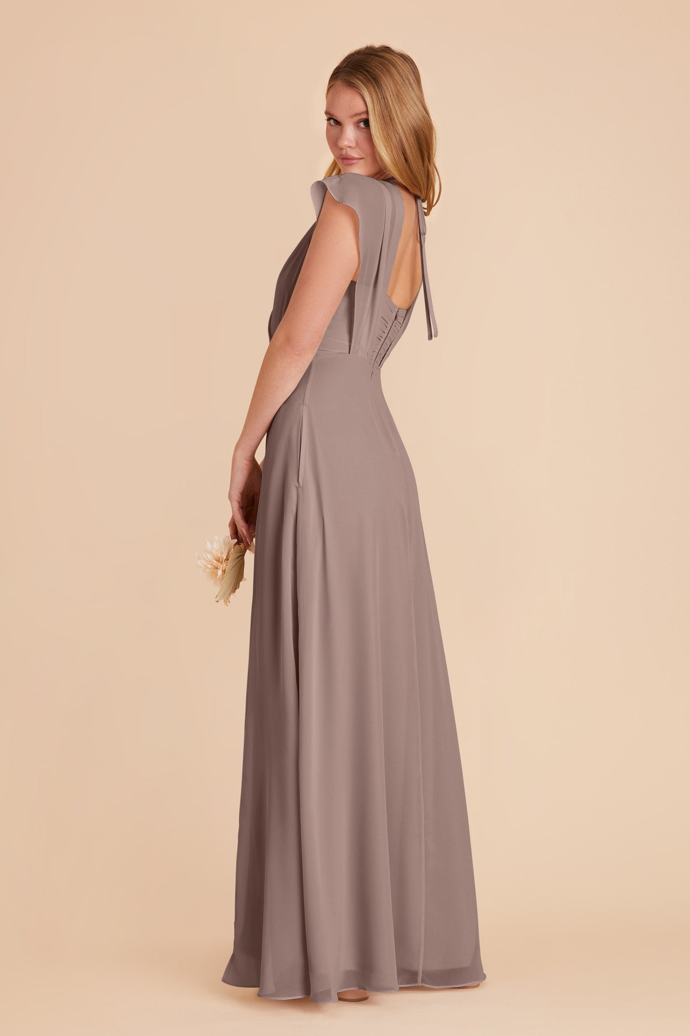 Floor-Length Chiffon Gown with Ruffled Sleeves | Violet Toffee