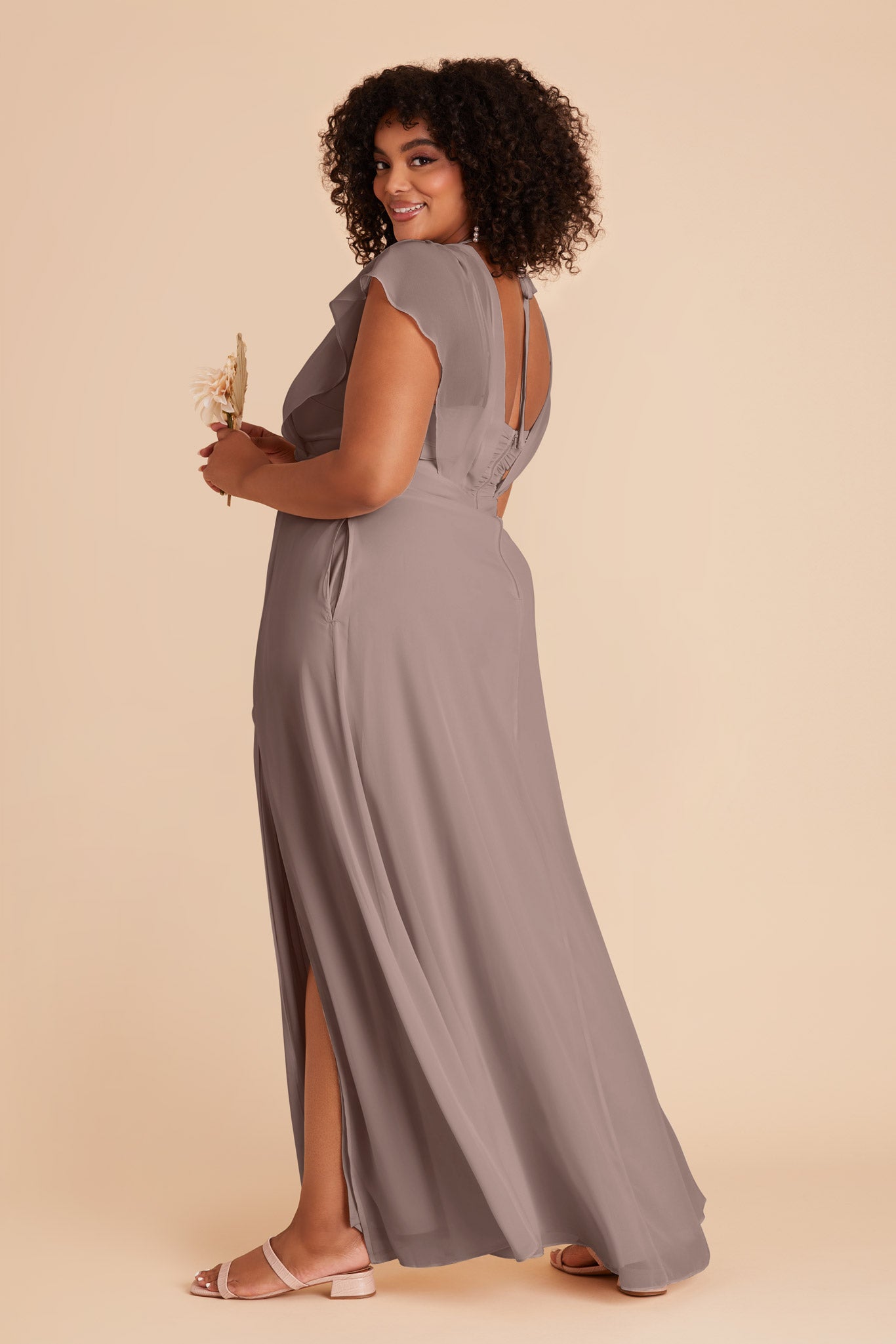 Floor-Length Chiffon Gown with Ruffled Sleeves | Violet Toffee