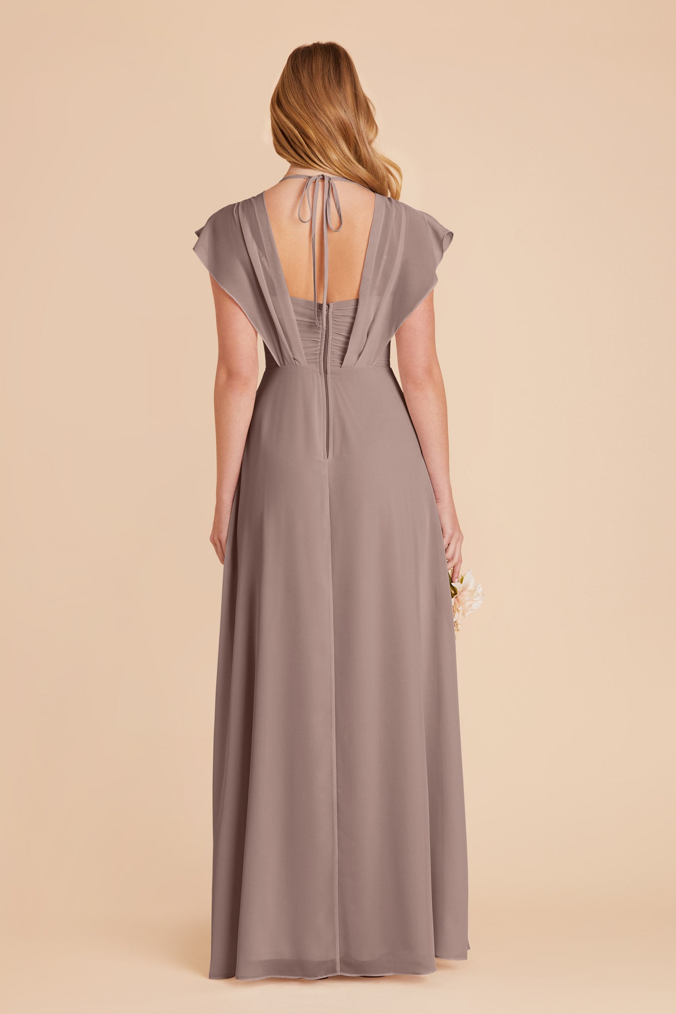 Floor-Length Chiffon Gown with Ruffled Sleeves | Violet Toffee