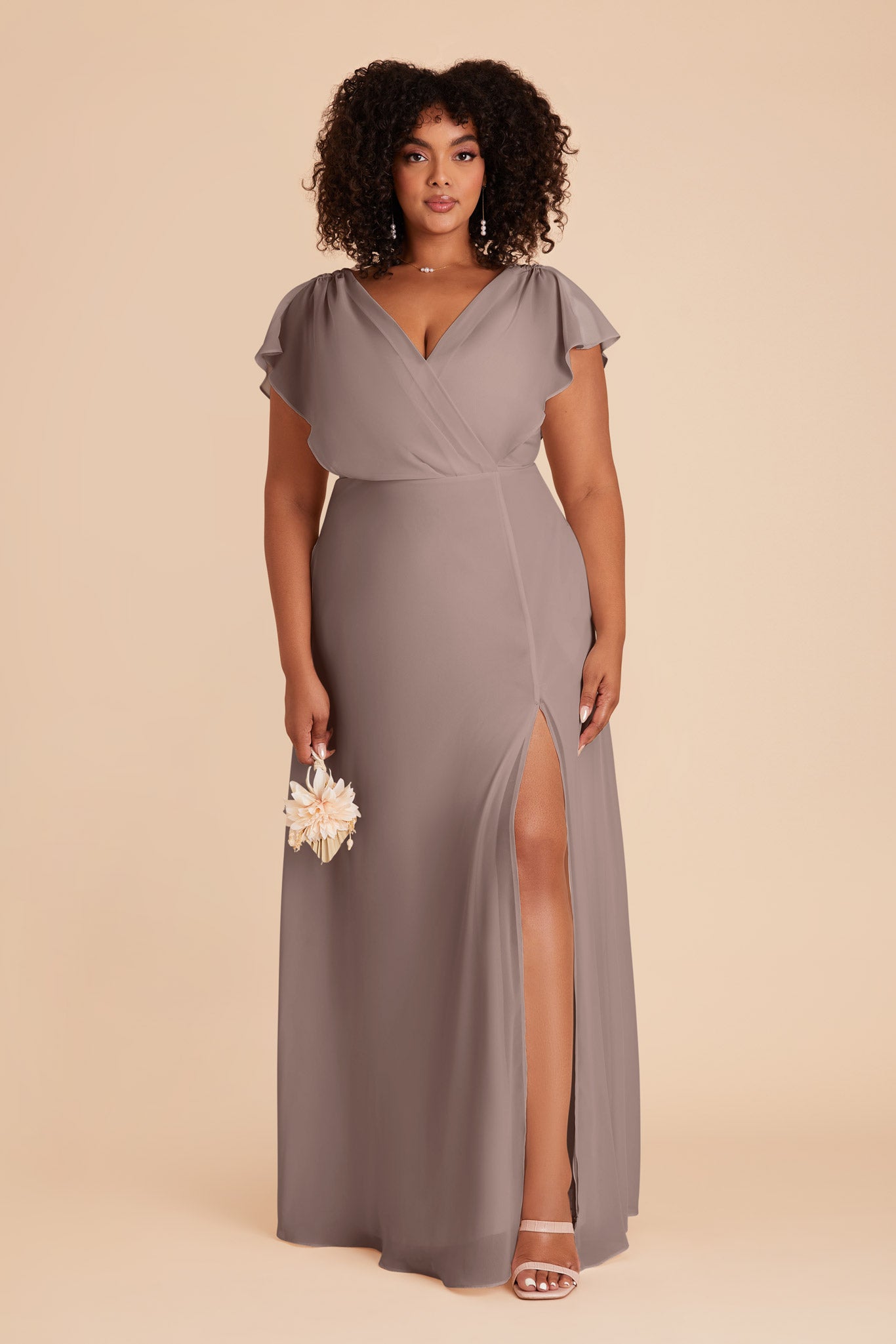 Floor-Length Chiffon Gown with Ruffled Sleeves | Violet Toffee