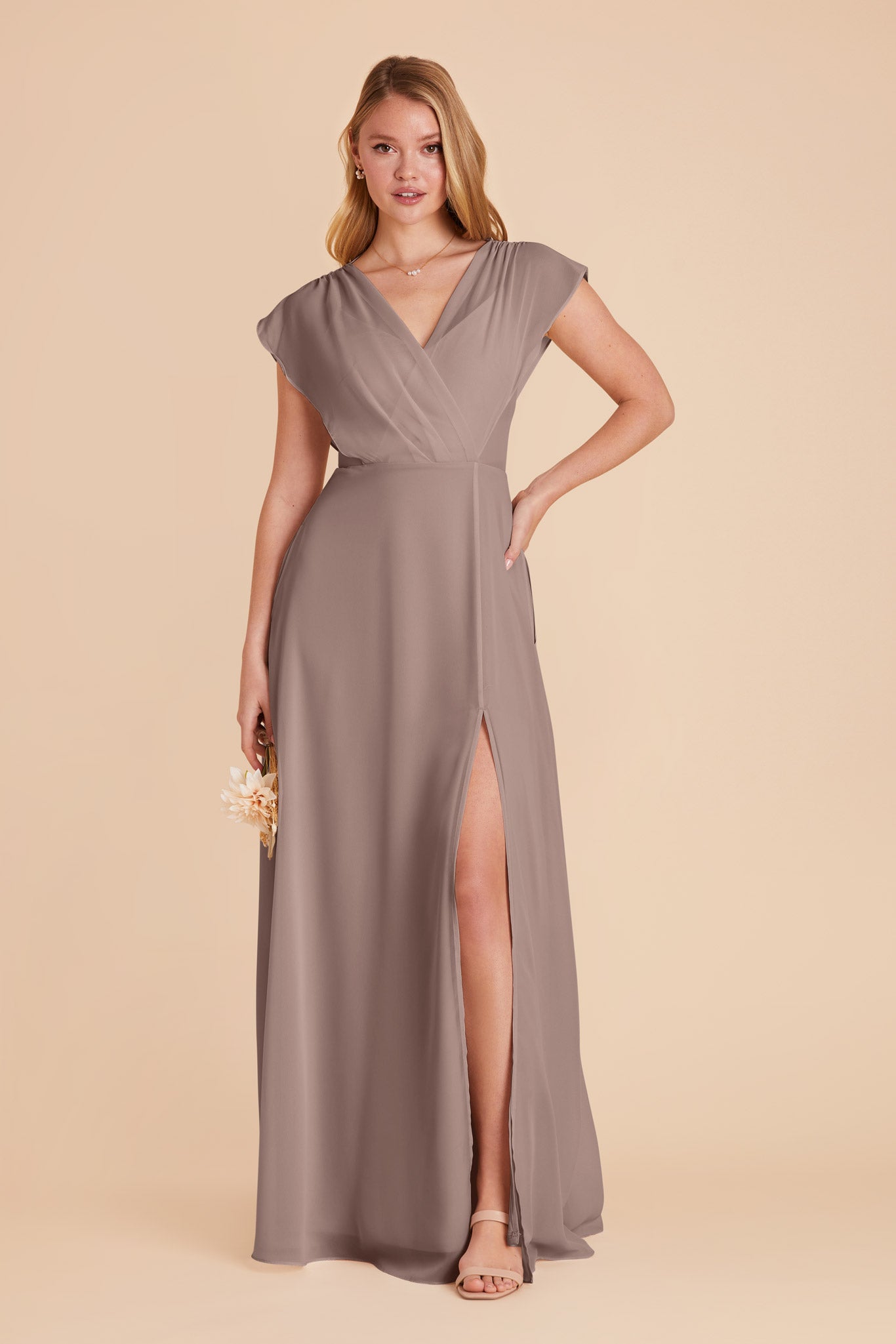 Floor-Length Chiffon Gown with Ruffled Sleeves | Violet Toffee