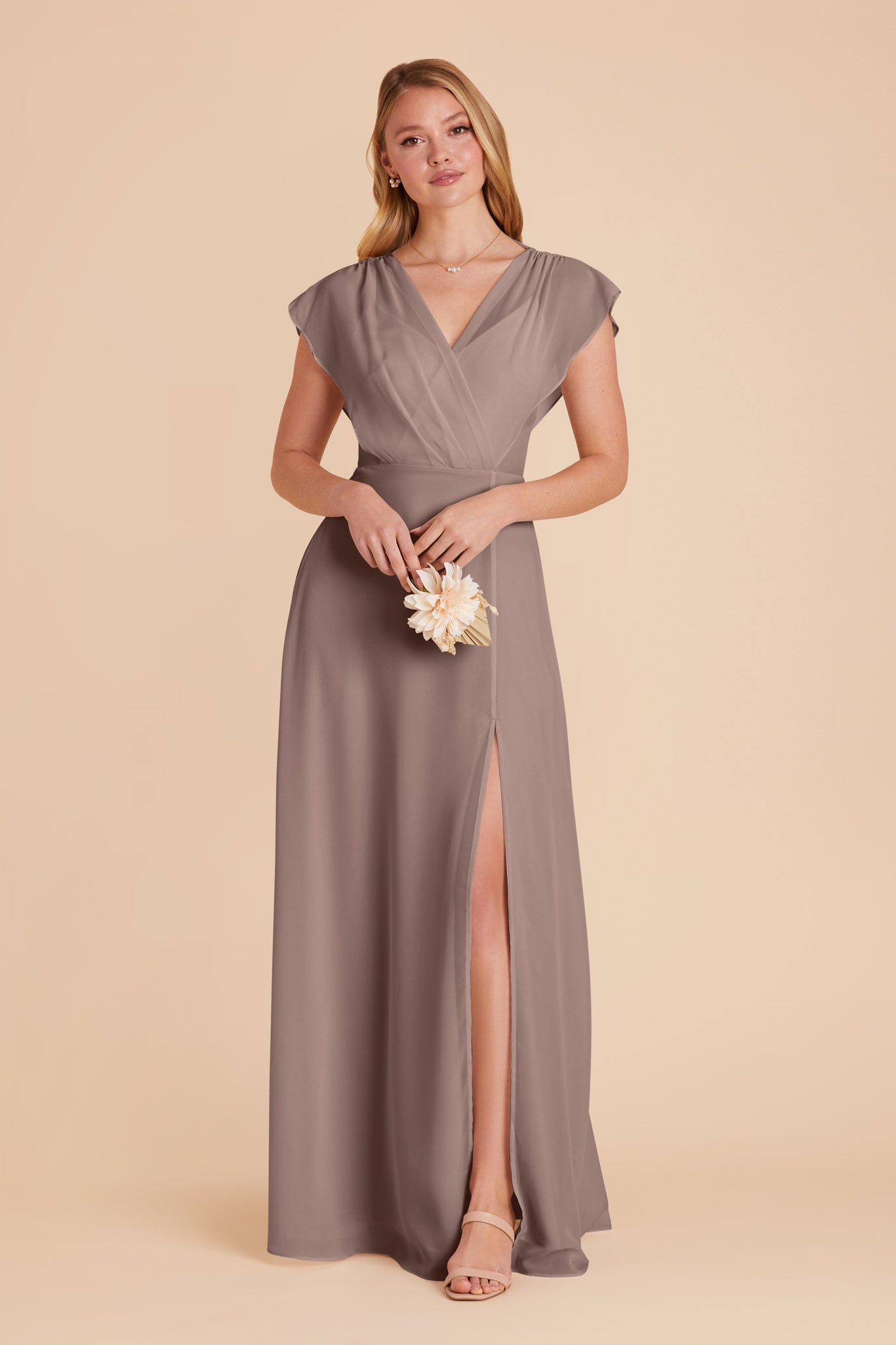 Floor-Length Chiffon Gown with Ruffled Sleeves | Violet Toffee