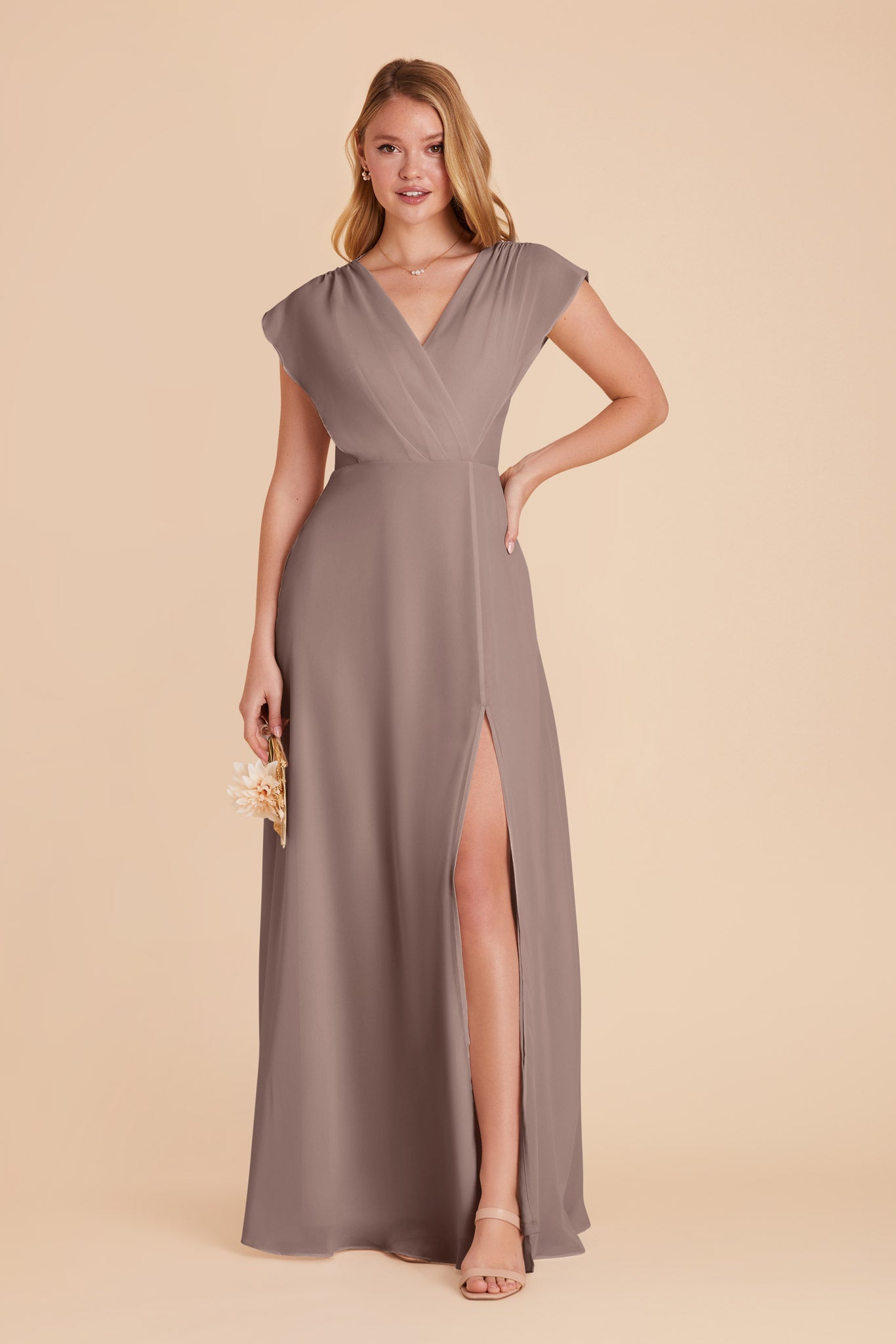Floor-Length Chiffon Gown with Ruffled Sleeves | Violet Toffee