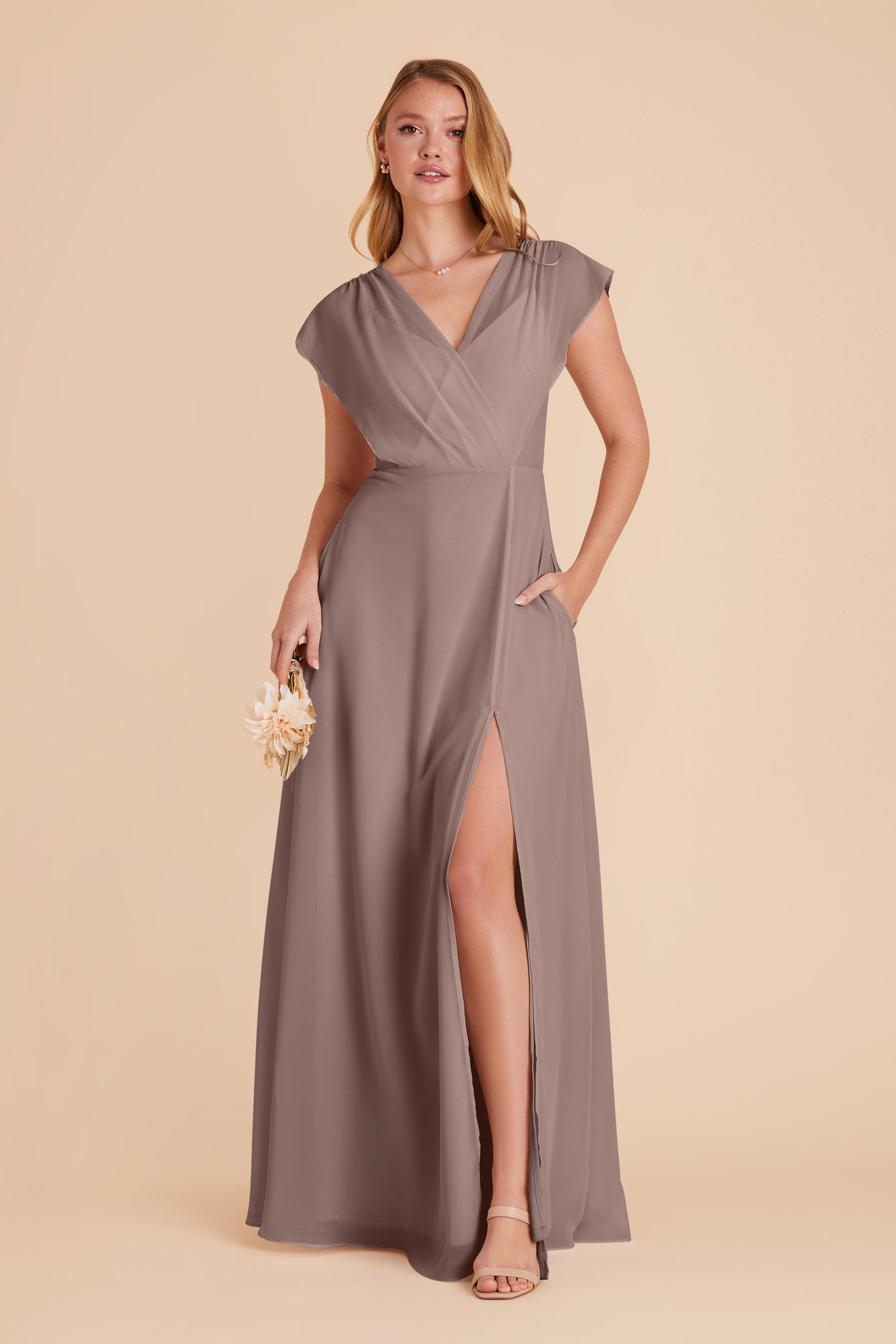 Floor-Length Chiffon Gown with Ruffled Sleeves | Violet Toffee