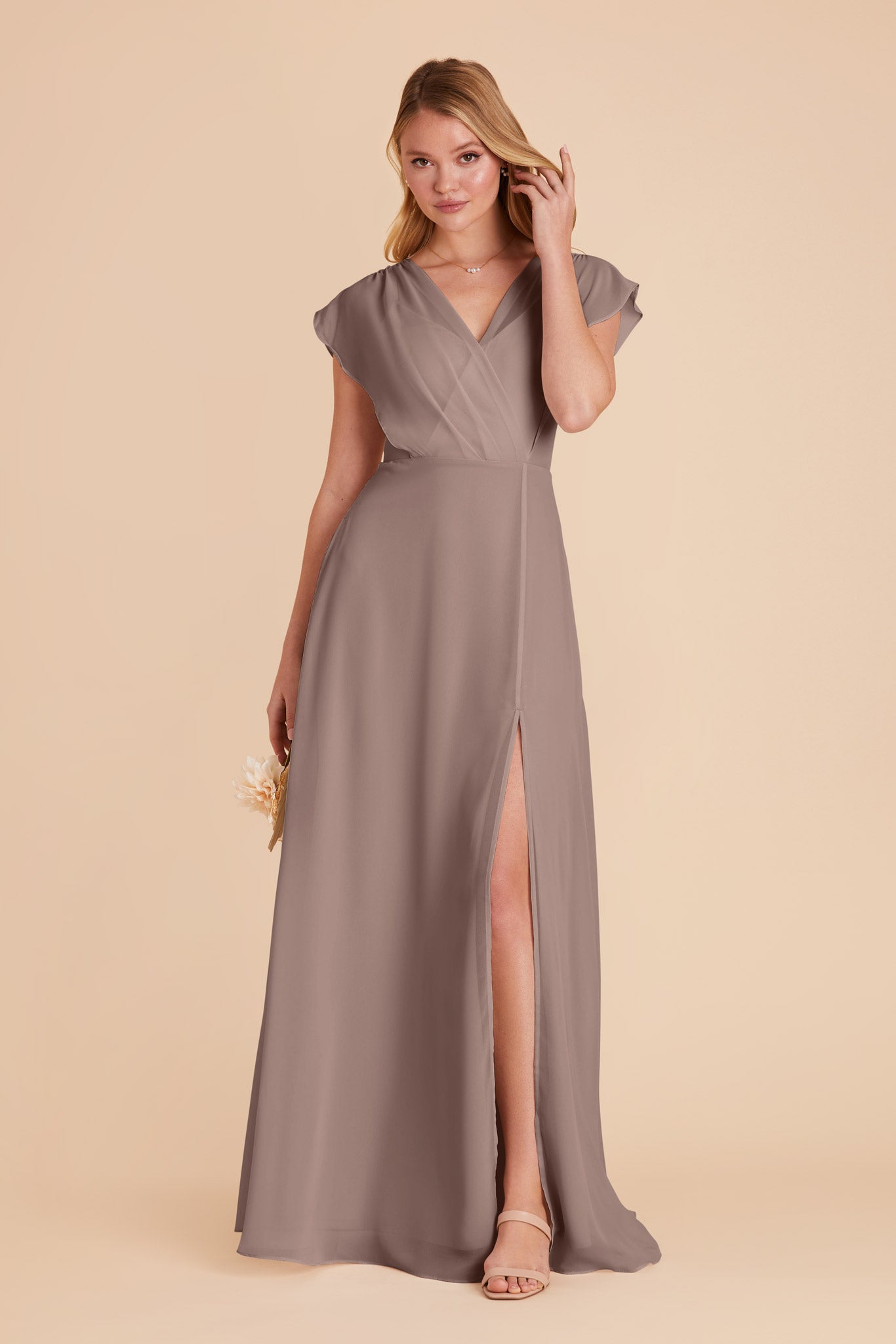 Floor-Length Chiffon Gown with Ruffled Sleeves | Violet Toffee