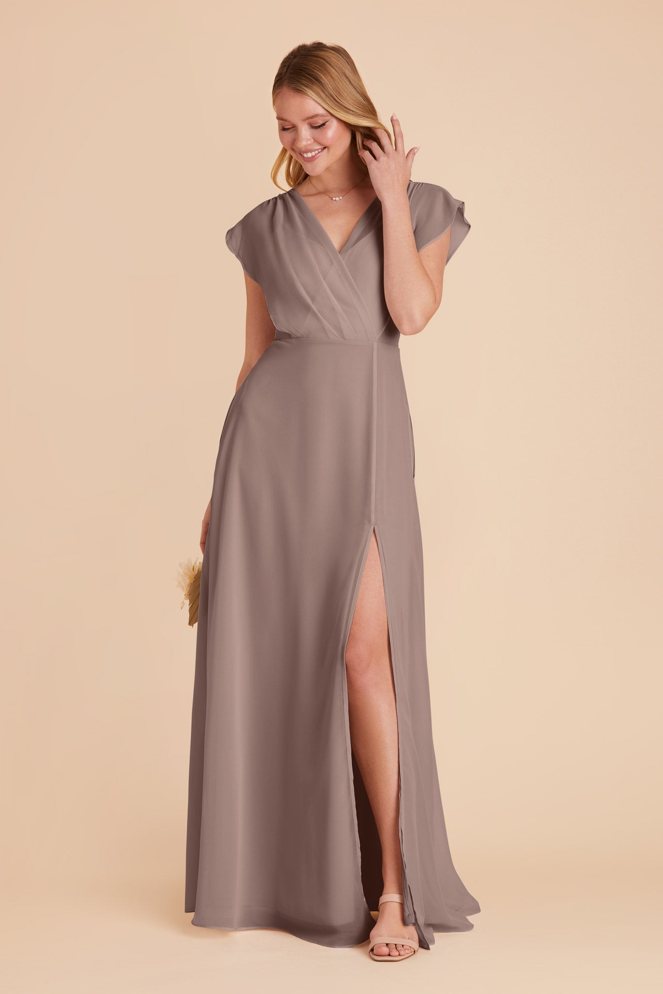 Floor-Length Chiffon Gown with Ruffled Sleeves | Violet Toffee